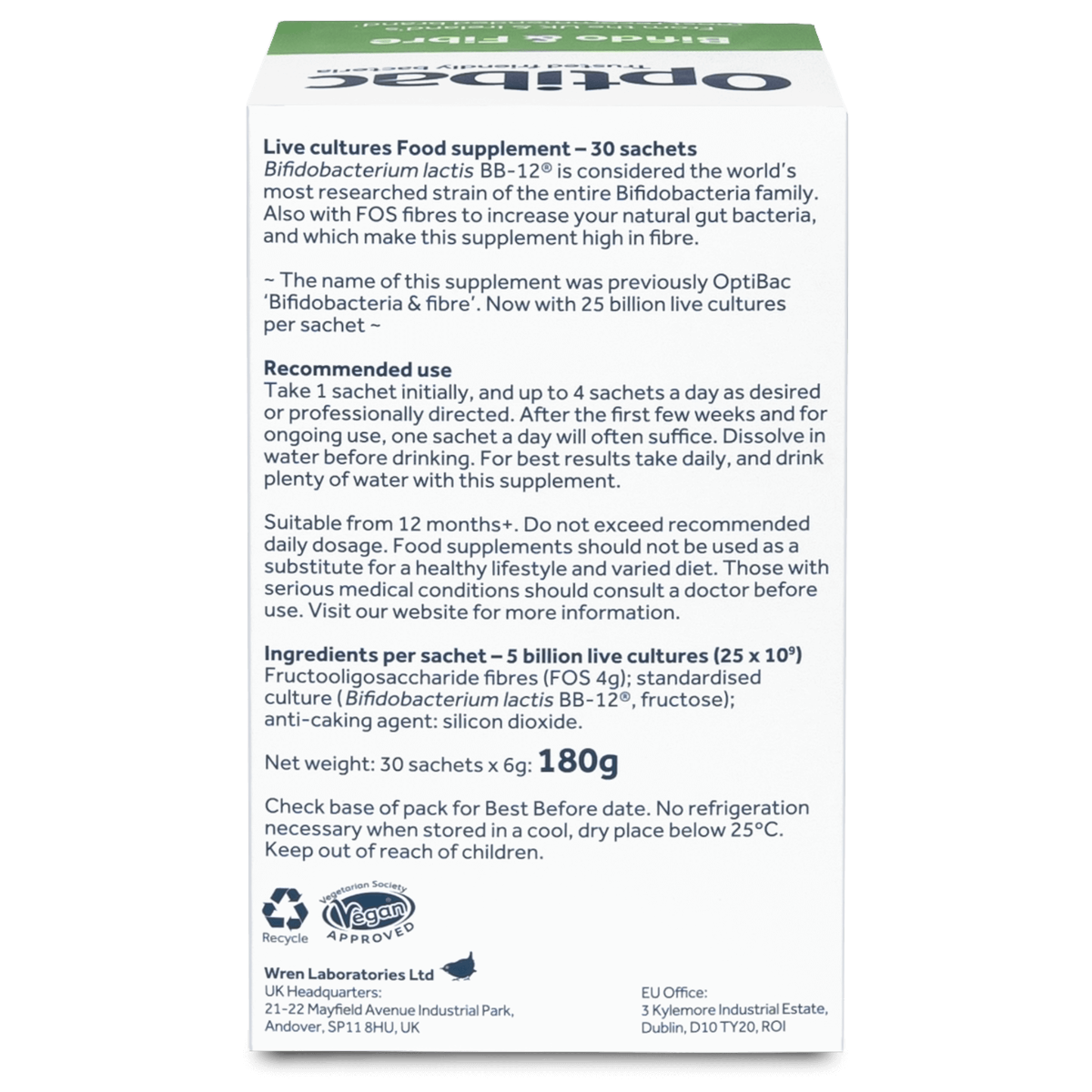 OptiBac Probiotics Bifidobacteria & Fibre 30 Sachets