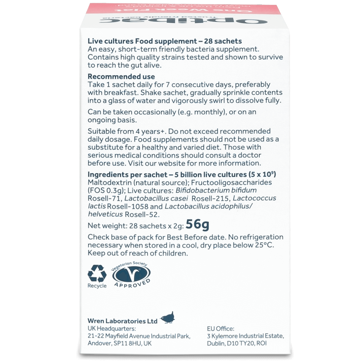 OptiBac Probiotics One Week Flat 28 Sachets