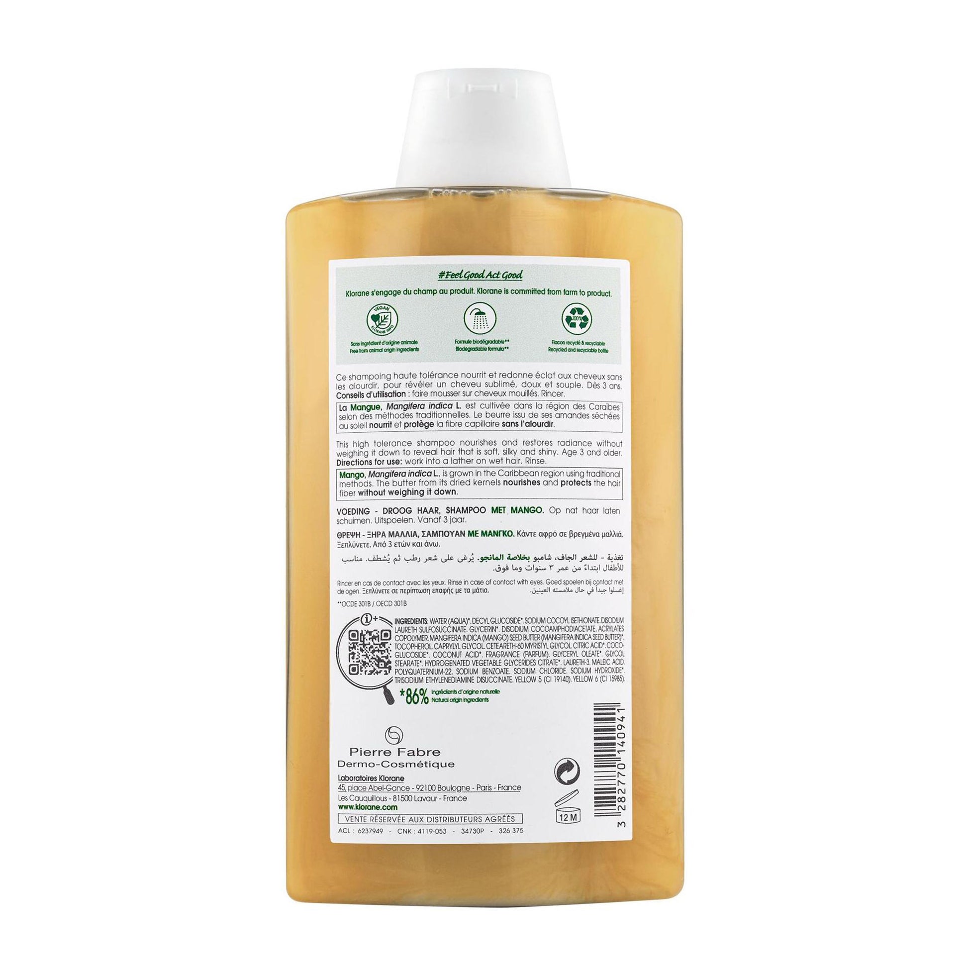 Klorane Nourishing Shampoo with Mango for Dry Hair 400ml