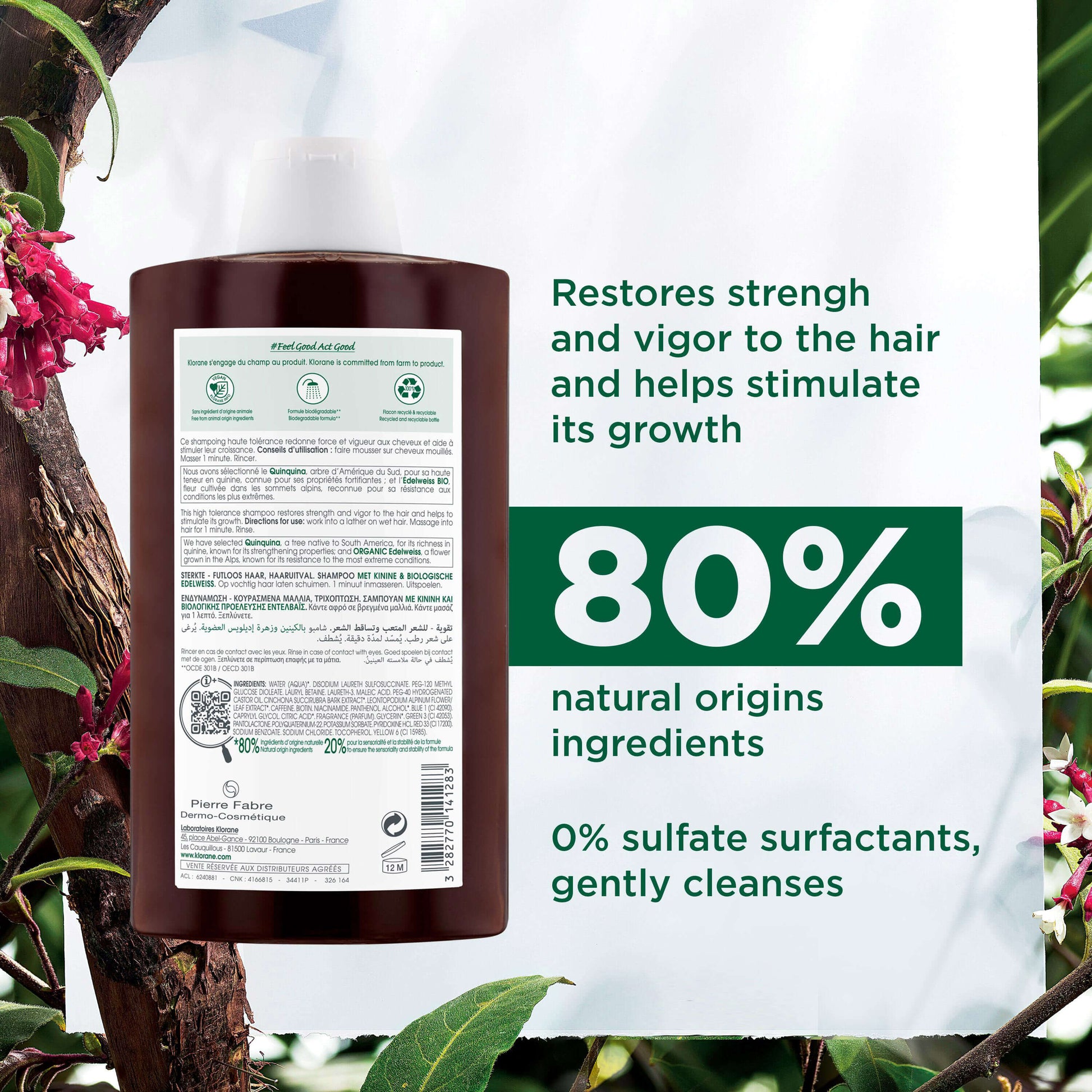 Klorane Strengthening Shampoo with Quinine and Organic Edelweiss for Thinning & Tired Hair 400ml