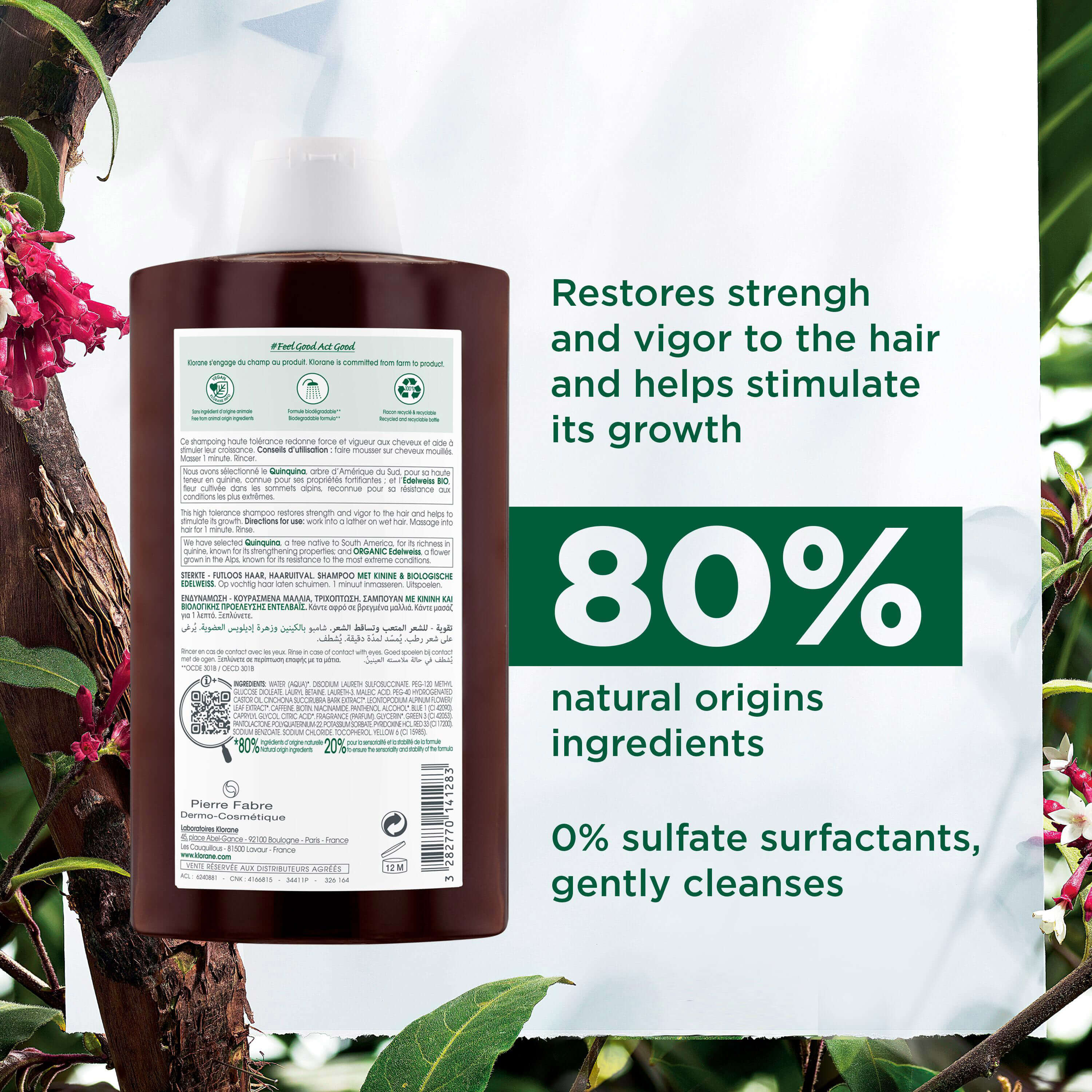 Klorane Strengthening Shampoo with Quinine and Organic Edelweiss for Thinning & Tired Hair 400ml