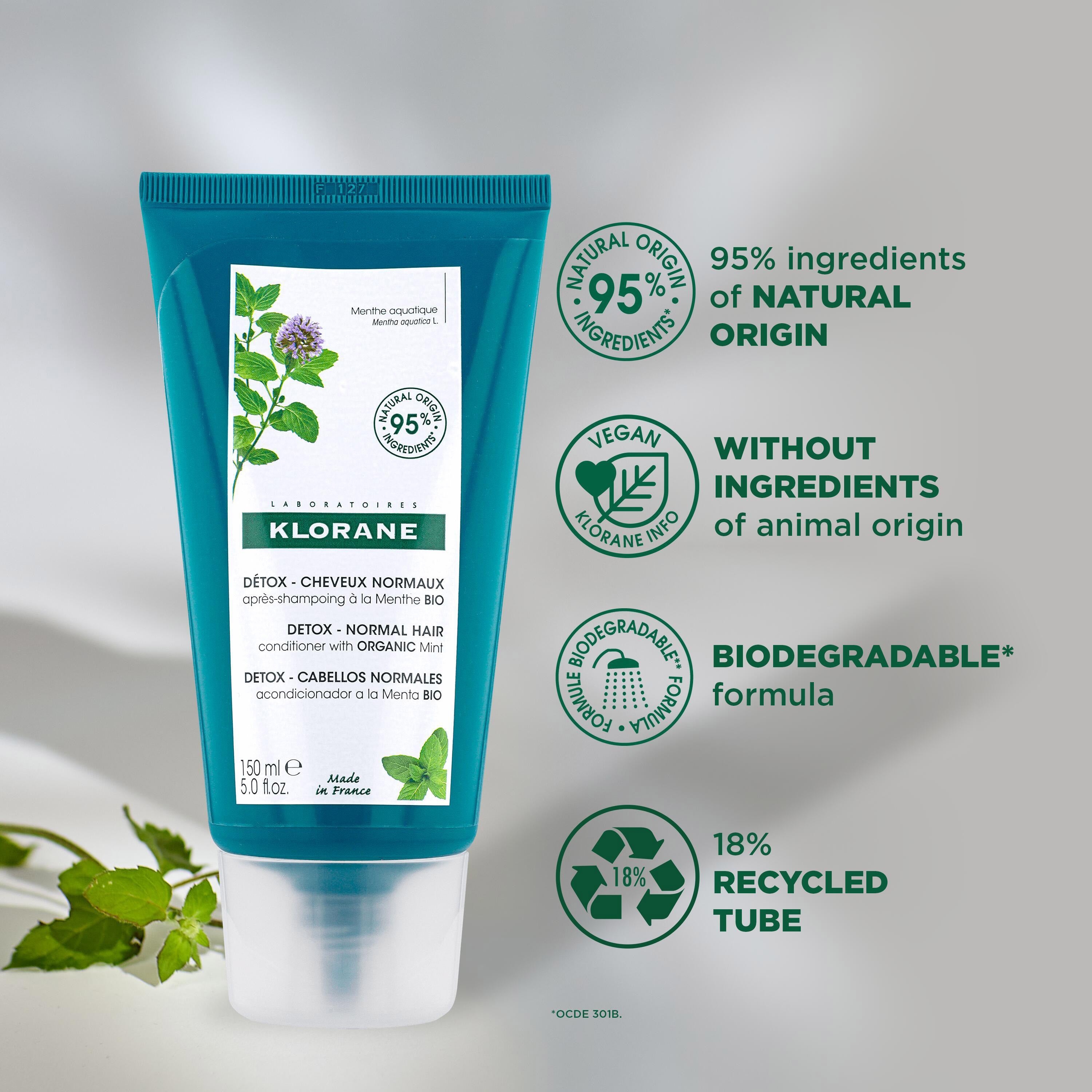 Klorane Detox Conditioner with Organic Aquatic Mint For Pollution-Exposed Hair 150ml