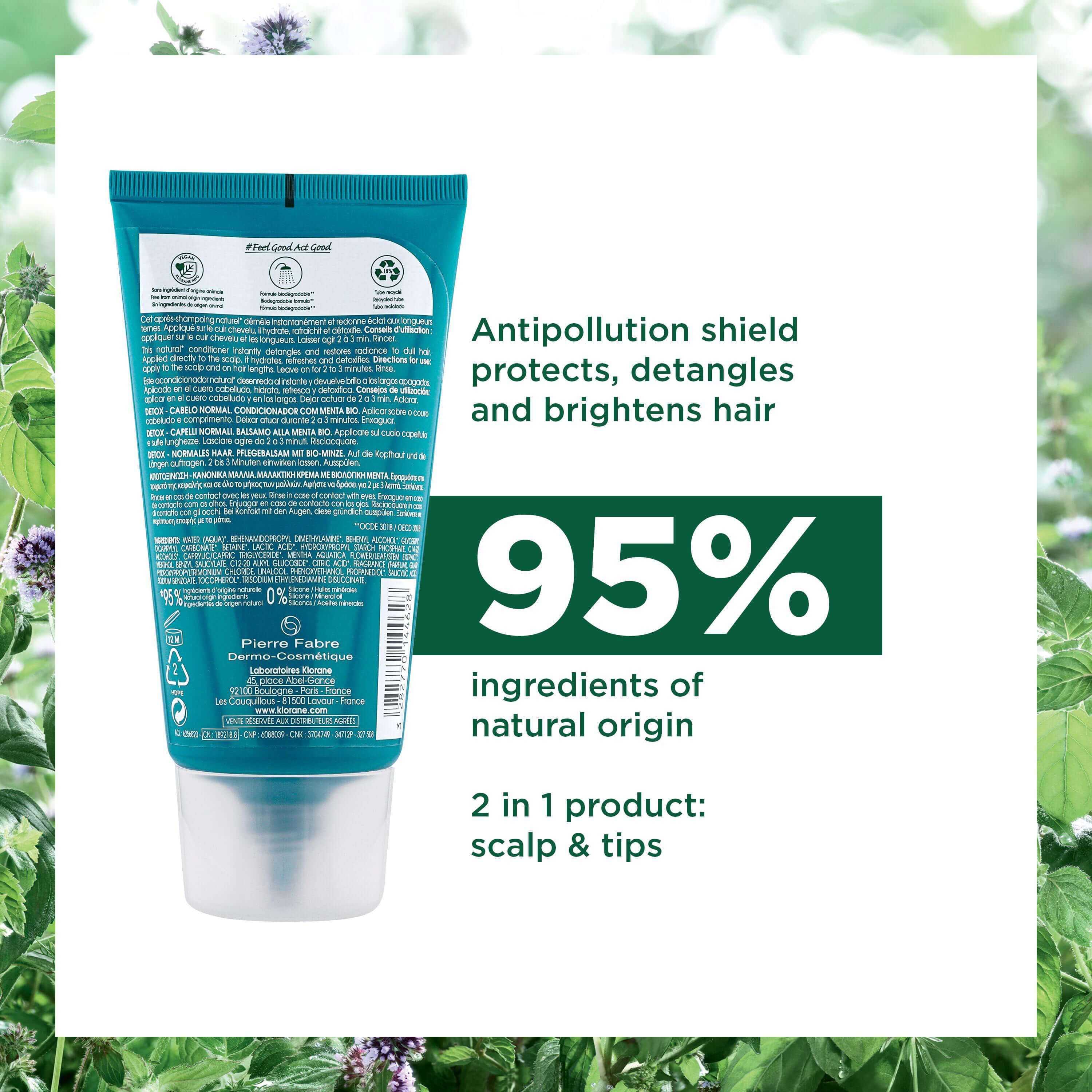 Klorane Detox Conditioner with Organic Aquatic Mint For Pollution-Exposed Hair 150ml