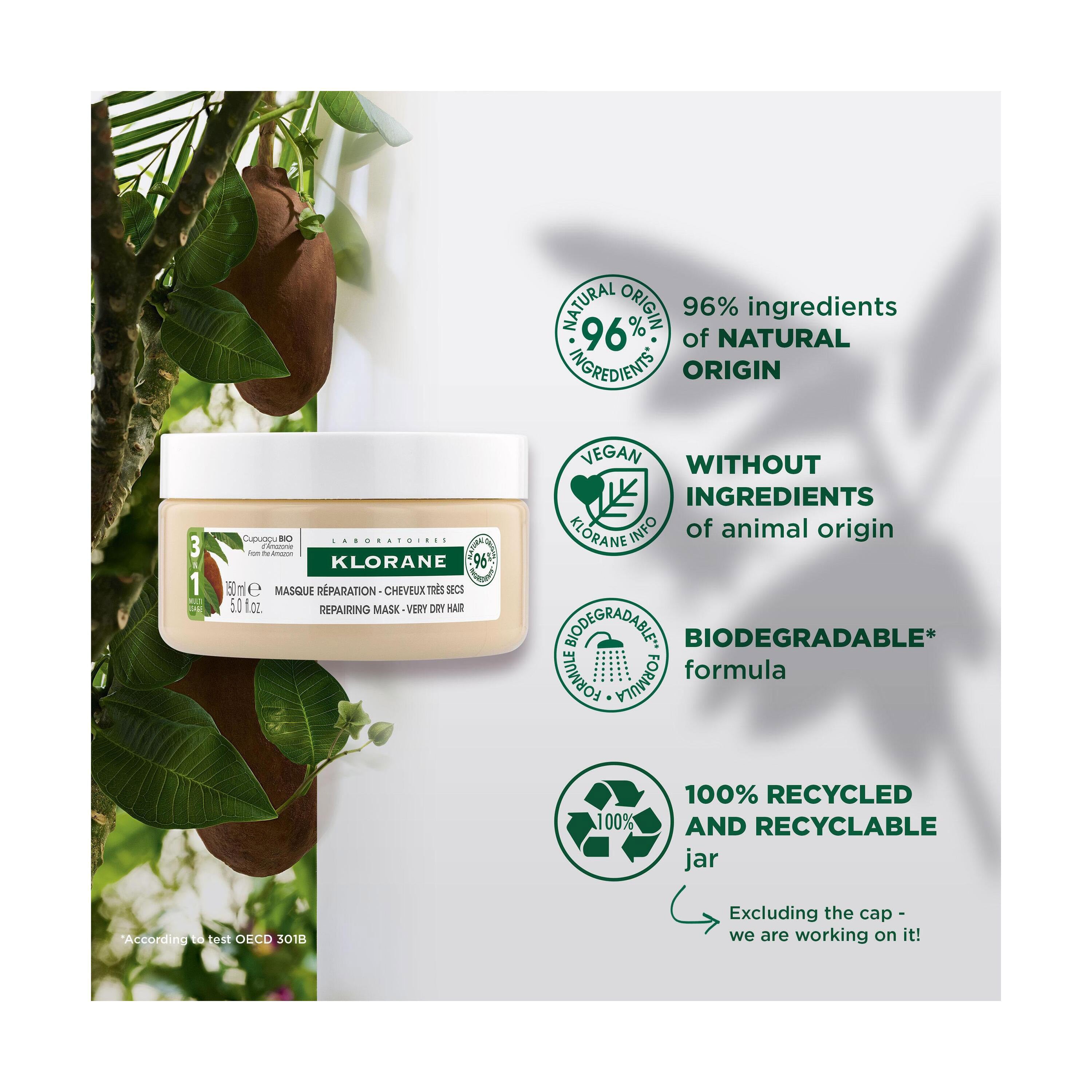Klorane 3-in-1 Mask with Organic Cupuacu for Repairing for Very Dry Hair 150ml