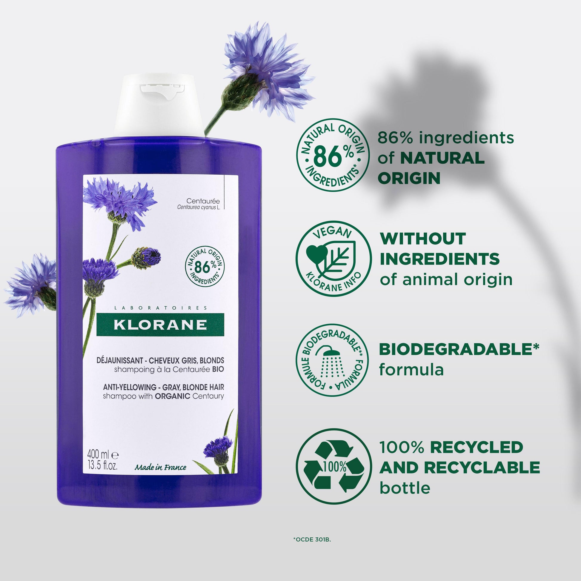 Klorane Anti-yellowing Shampoo with Organic Centaury for Grey & Blonde Hair 200ml