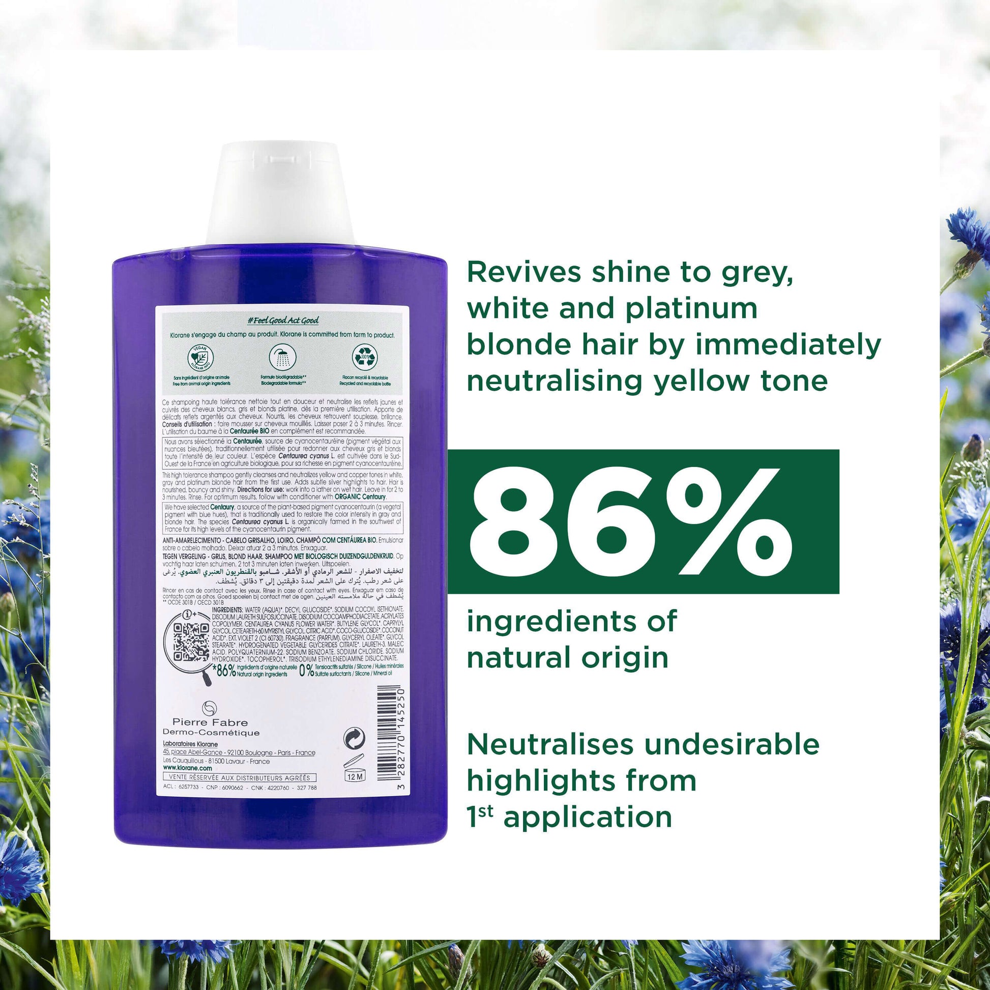 Klorane Anti-yellowing Shampoo with Organic Centaury for Grey & Blonde Hair 200ml