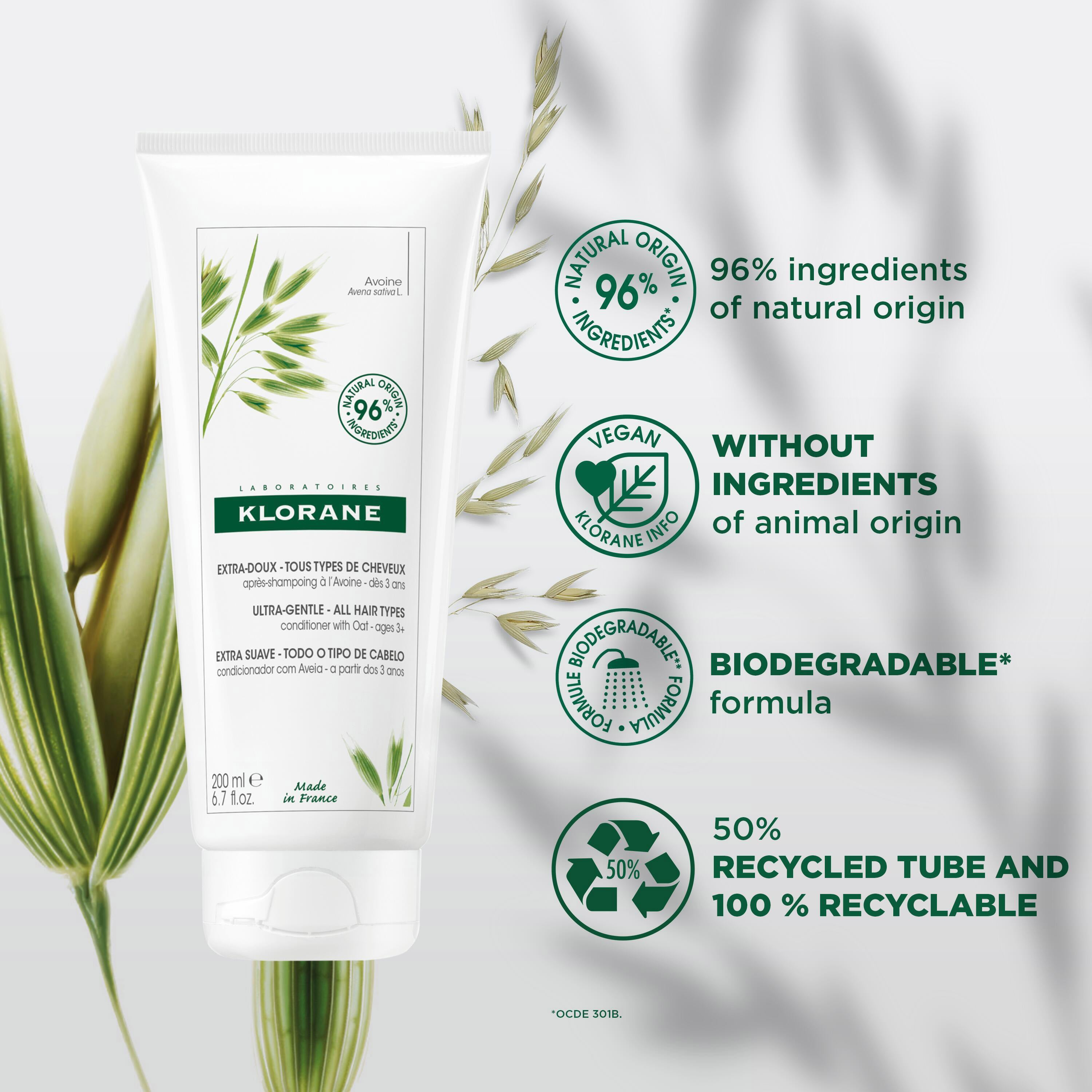 Klorane Ultra-Gentle Conditioner with Oat for All Hair Types 200ml