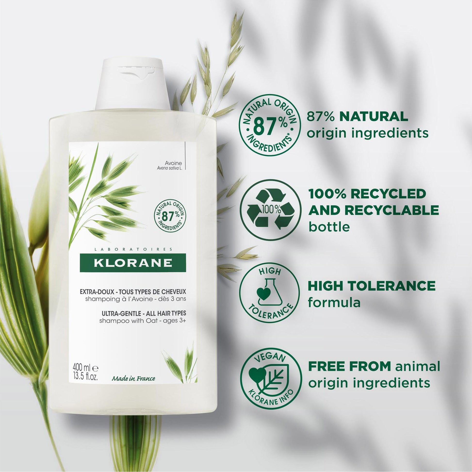 Klorane Ultra-Gentle Shampoo with Oat for All Hair Types 200ml