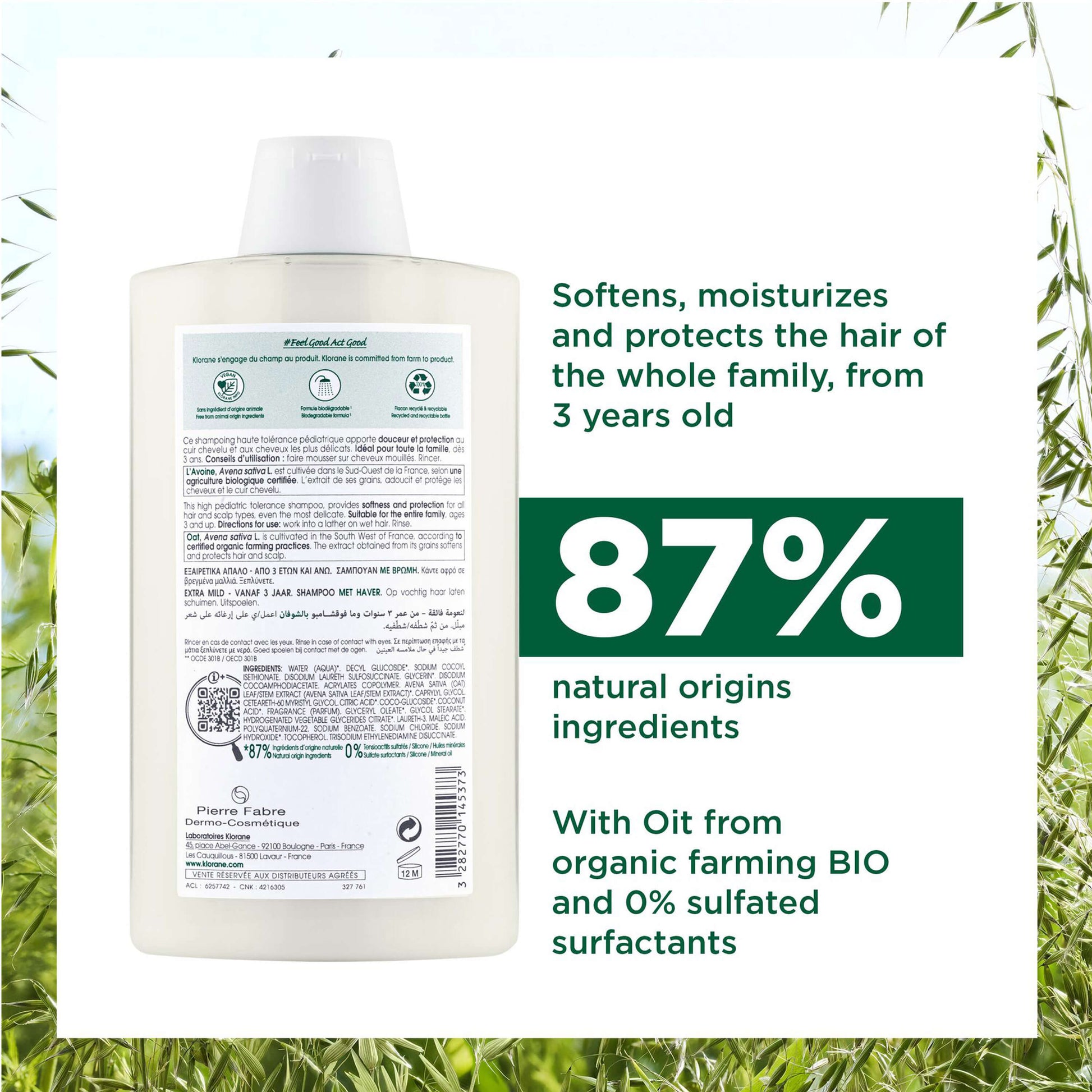 Klorane Ultra-Gentle Shampoo with Oat for All Hair Types 200ml