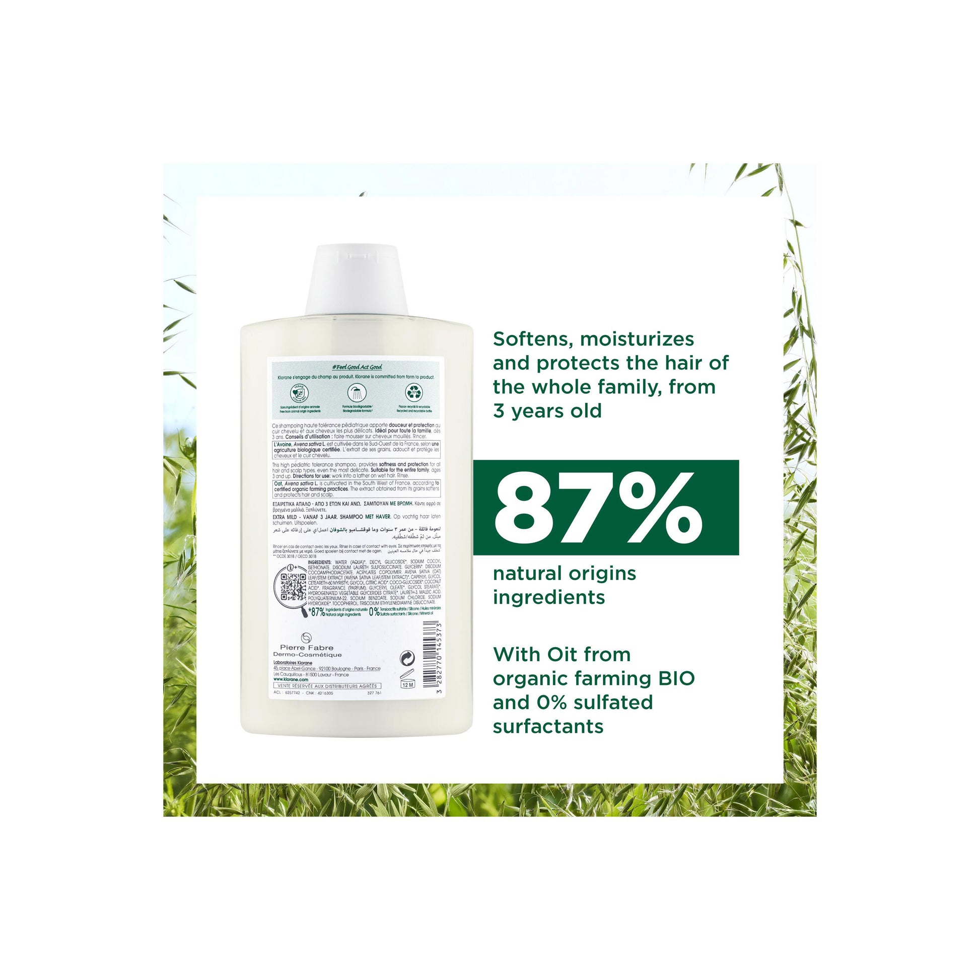 Klorane Ultra-Gentle Shampoo with Oat for All Hair Types 400ml