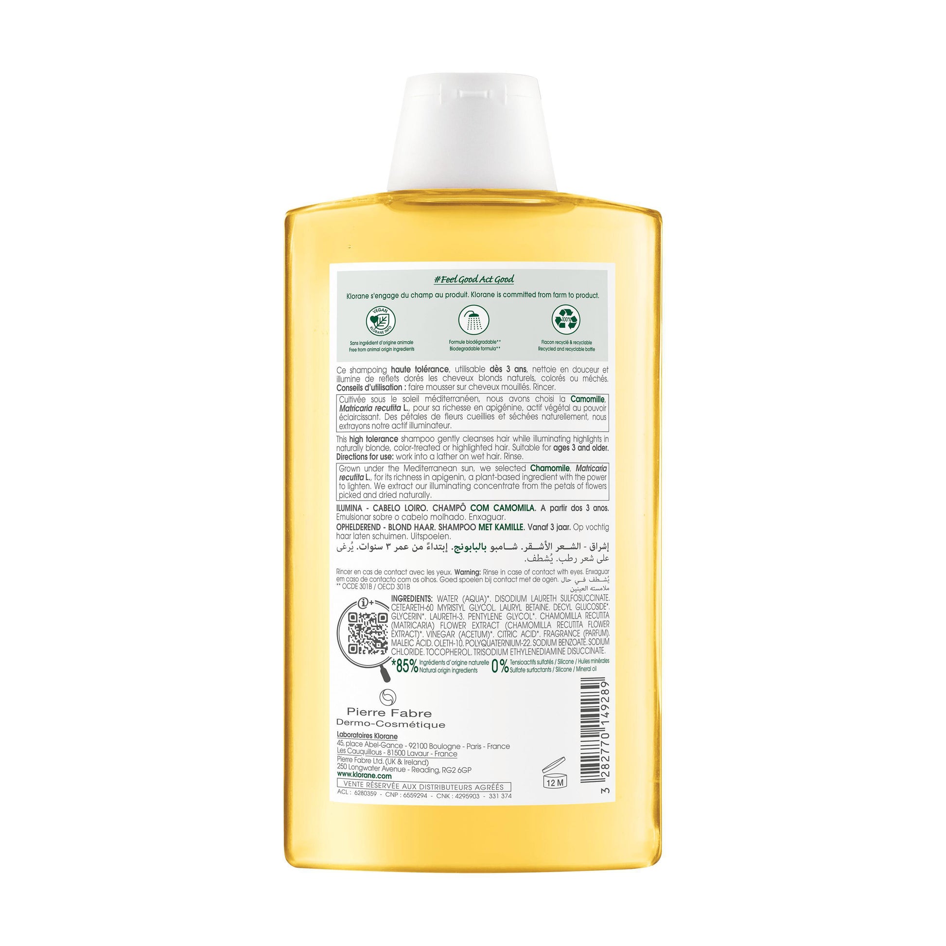 Klorane Brightening Shampoo with Camomile for Blonde Hair 400ml