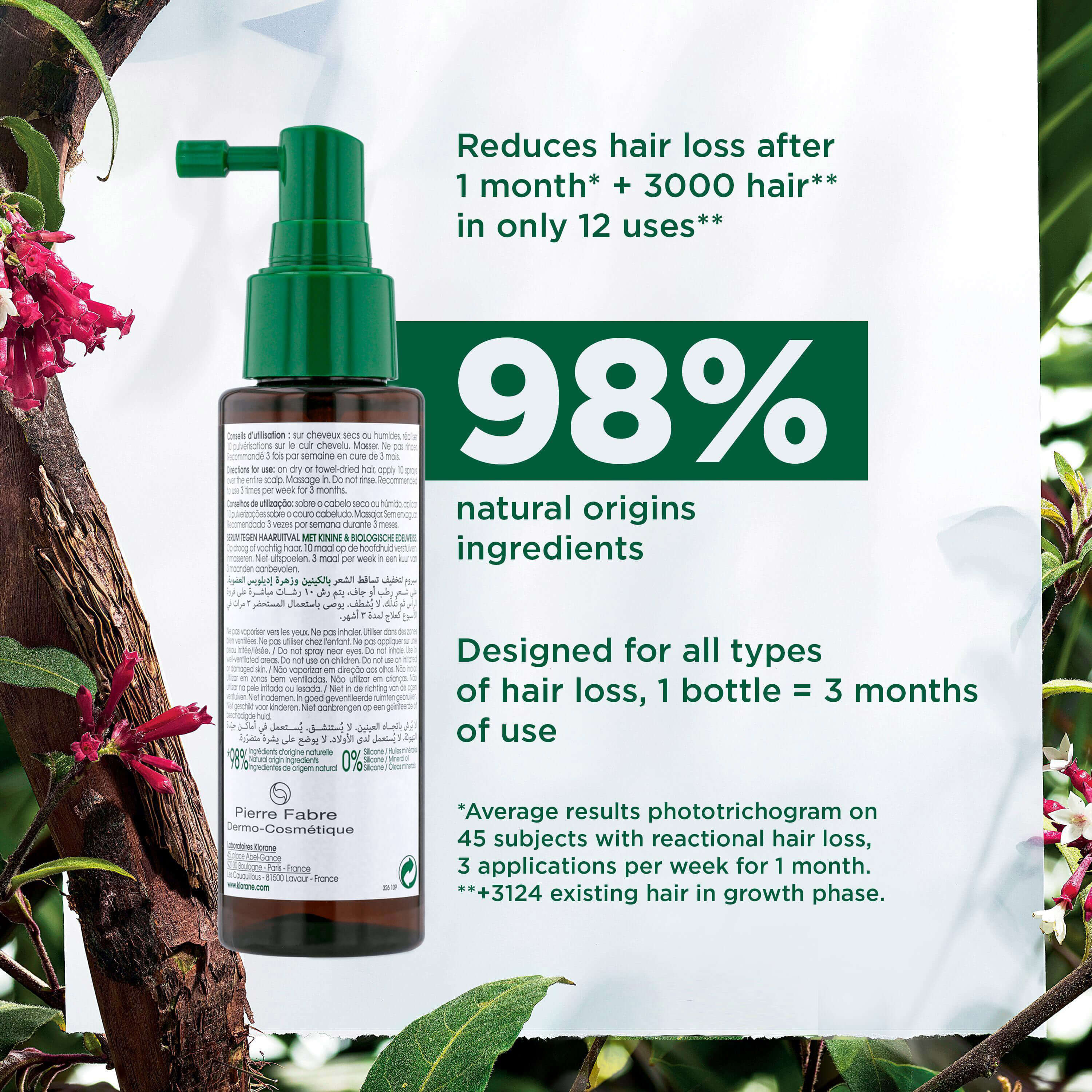 Klorane Hair Strengthening Serum with Quinine and Organic Edelweiss for Hair Loss 100ml