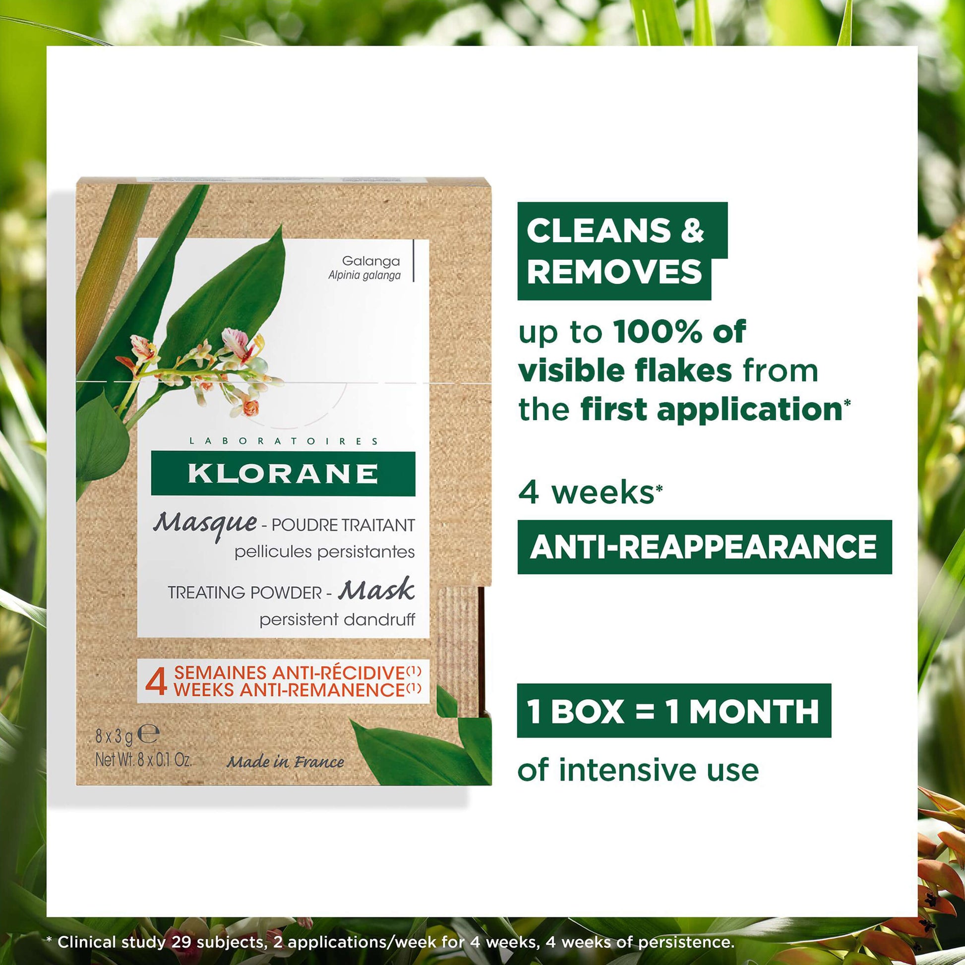 Klorane Galangal Anti-Dandruff Mask-Powder Treatment for Persistent Dandruff 8 x 3g