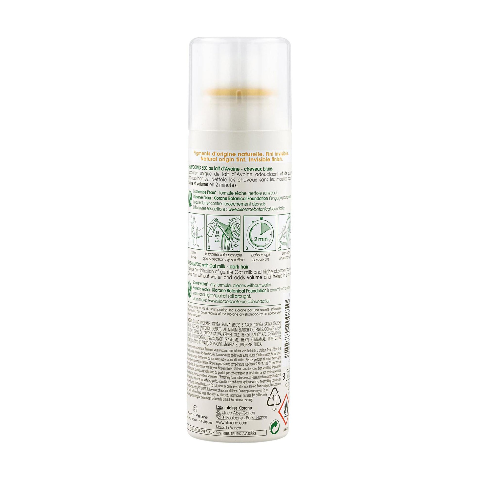 Klorane Extra-Gentle Dry shampoo with Oat milk for Tinted for Brown to Dark Hair 150ml