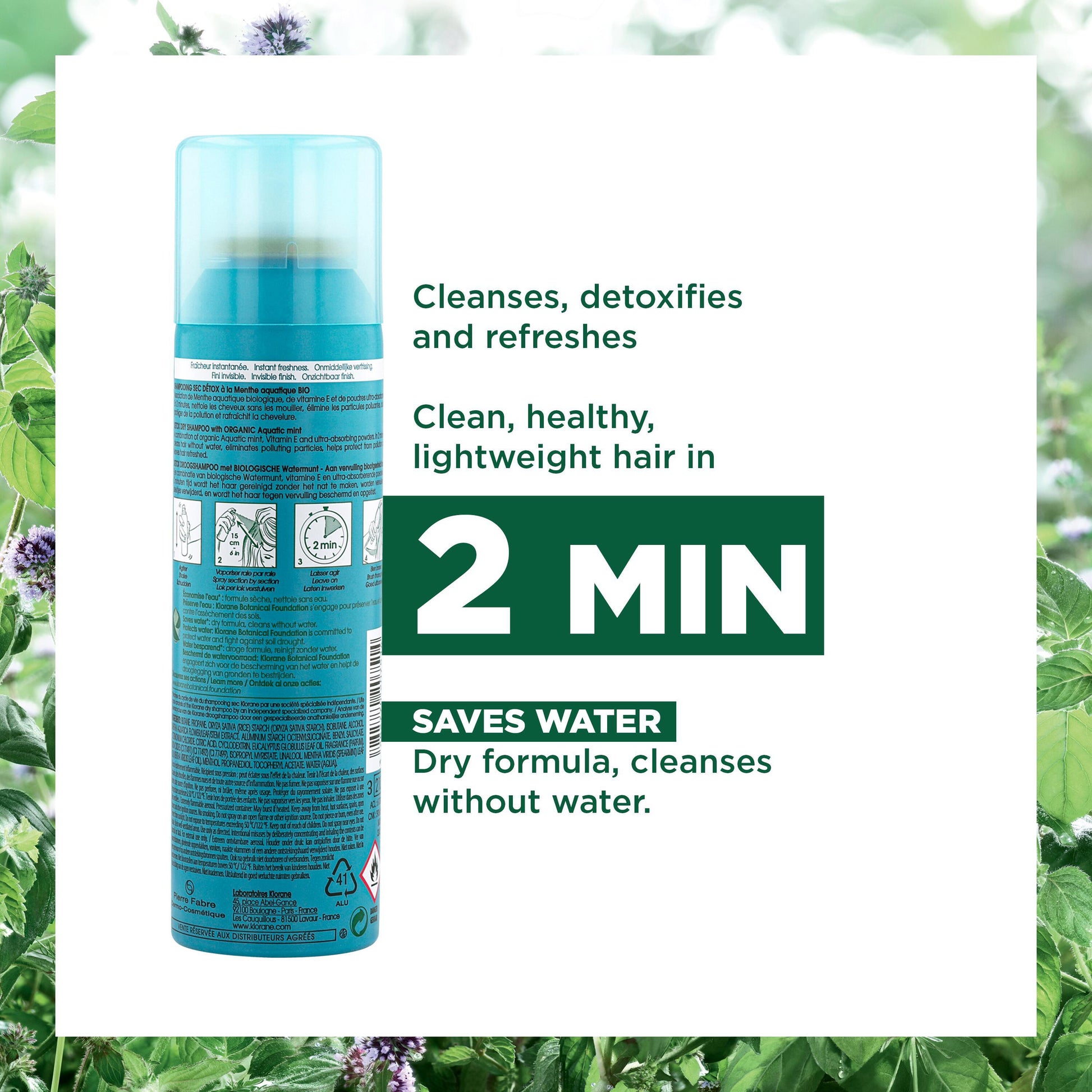 Klorane Detox Dry Shampoo with Organic Aquatic Mint For Pollution-Exposed Hair 150ml