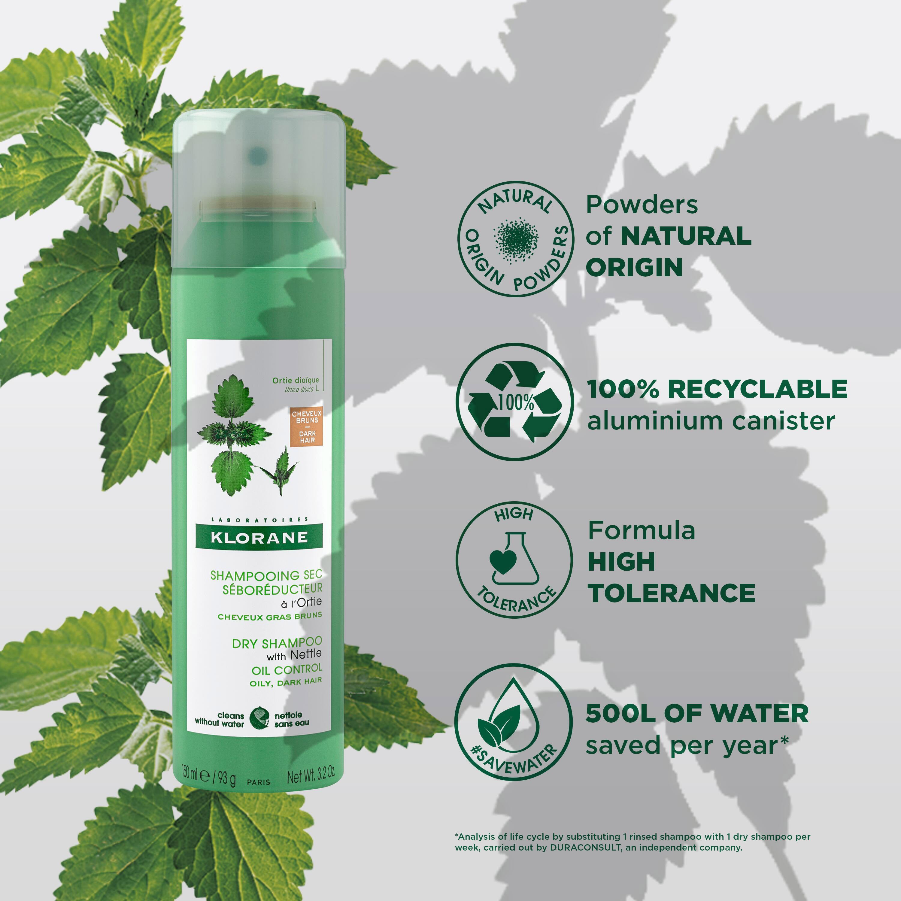 Klorane Oil Control Dry Shampoo with Nettle for Tinted for Oily Dark Hair 150ml