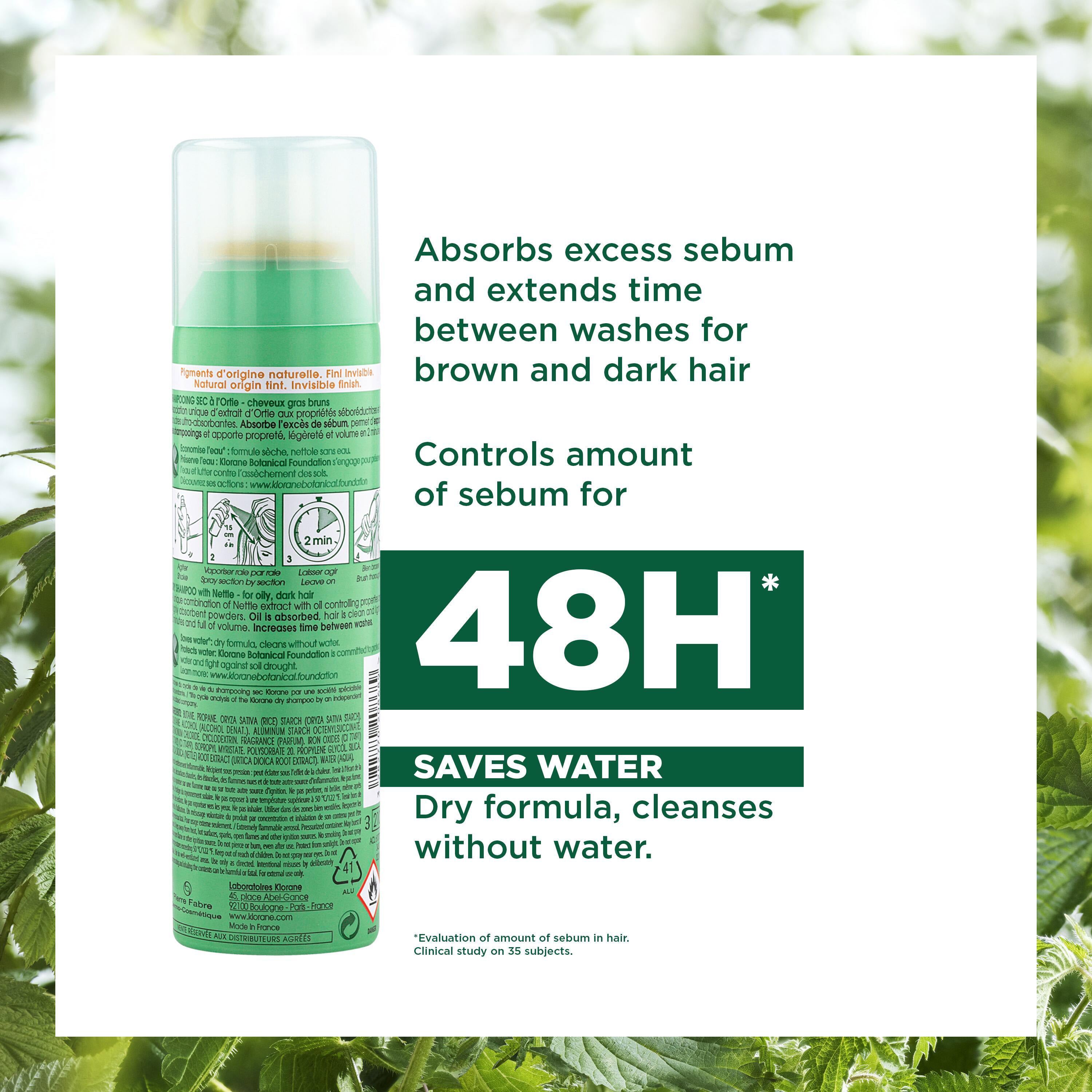 Klorane Oil Control Dry Shampoo with Nettle for Tinted for Oily Dark Hair 150ml