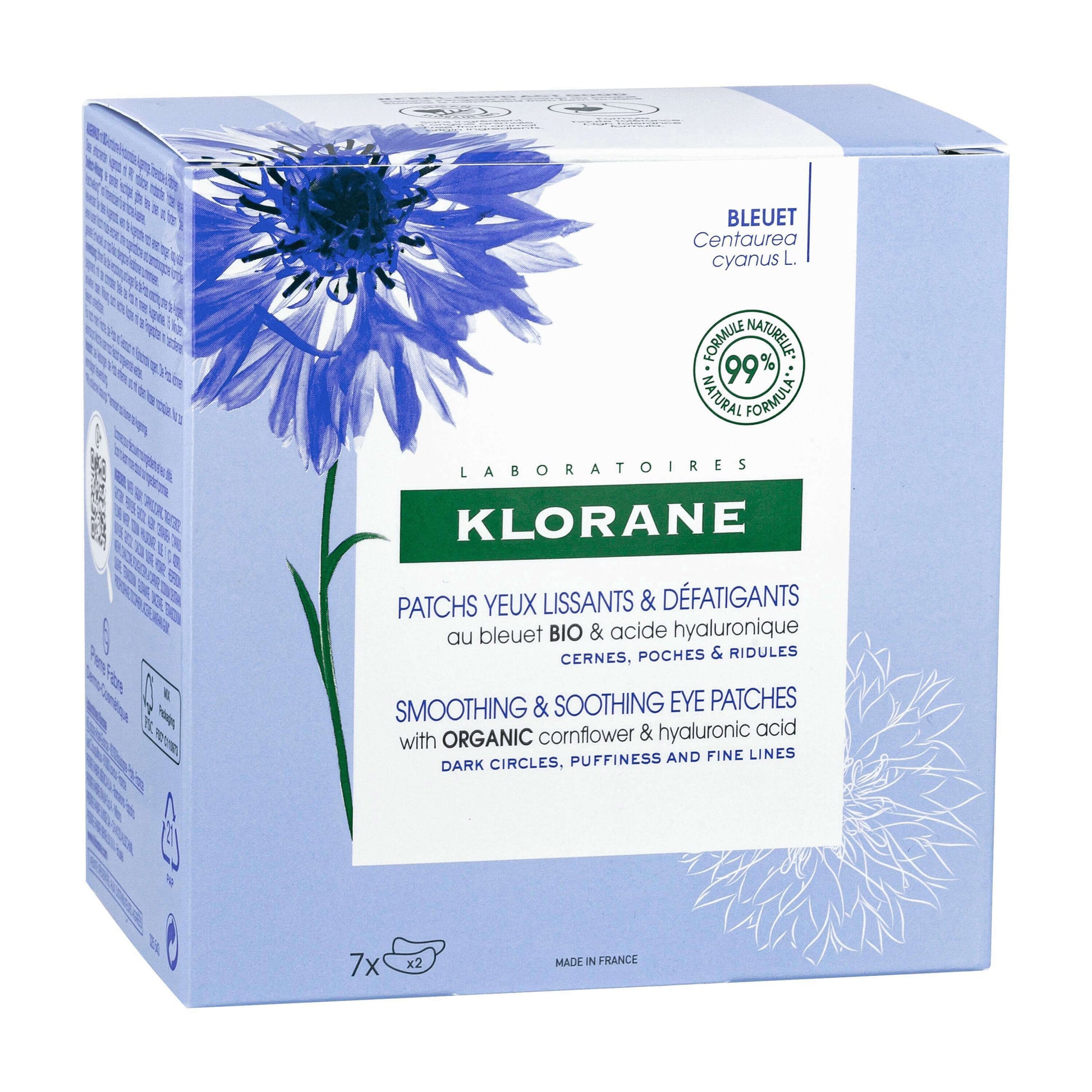 Klorane smoothing and soothing eye patches with Organic Cornflower