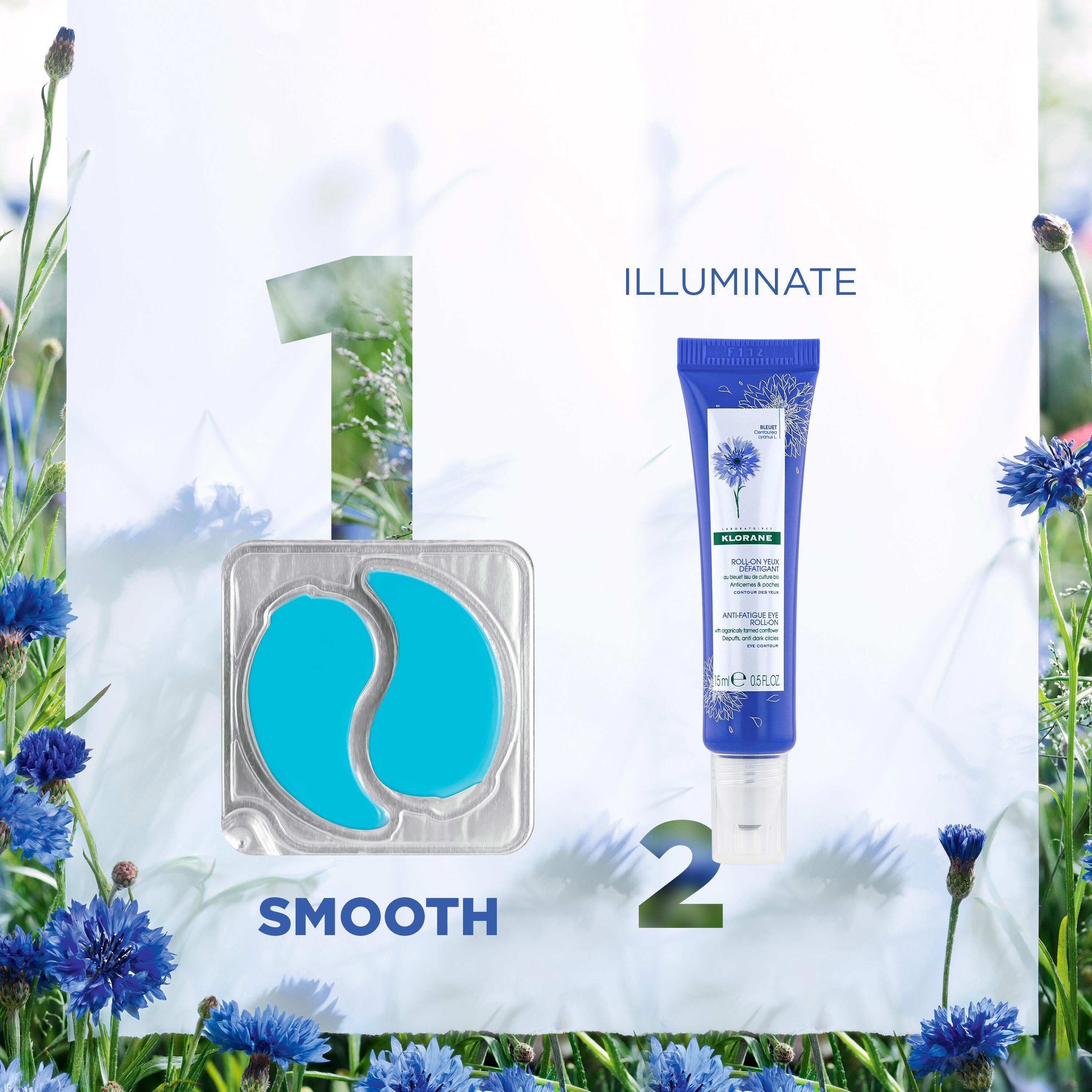 Klorane smoothing and soothing eye patches with Organic Cornflower