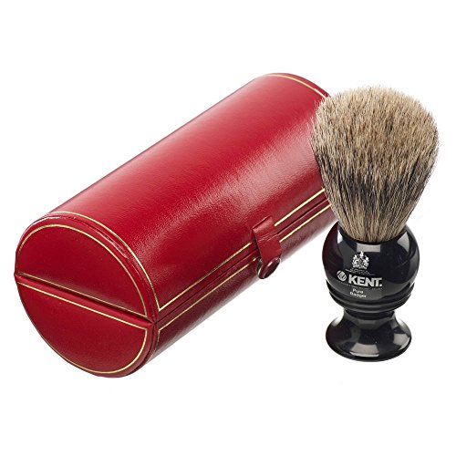 Kent BLK2 Black Traditional Badger Shaving Brush With Red Case