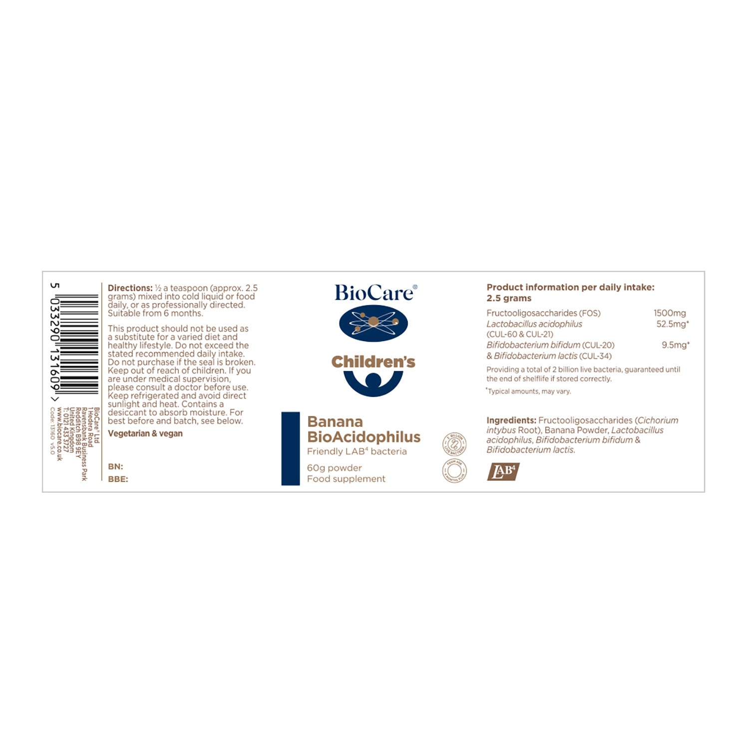 Biocare Children's Banana BioAcidophilus 60g