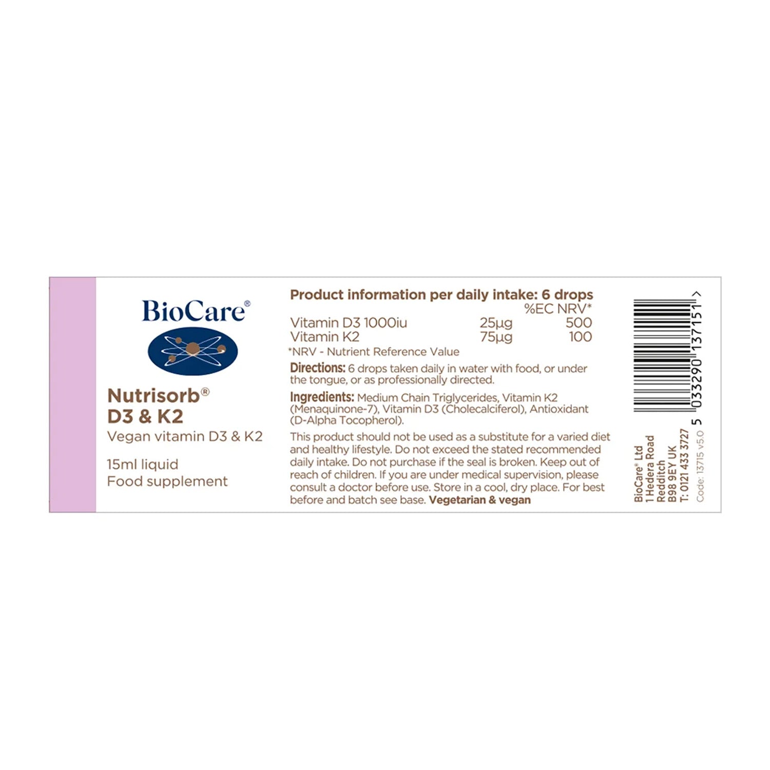 Biocare Nutrisorb D3 & K2 15ml 