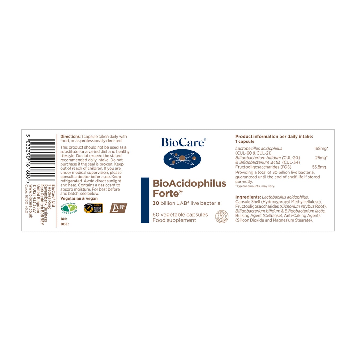 Biocare BioAcidophilus Forte 60 Capsules