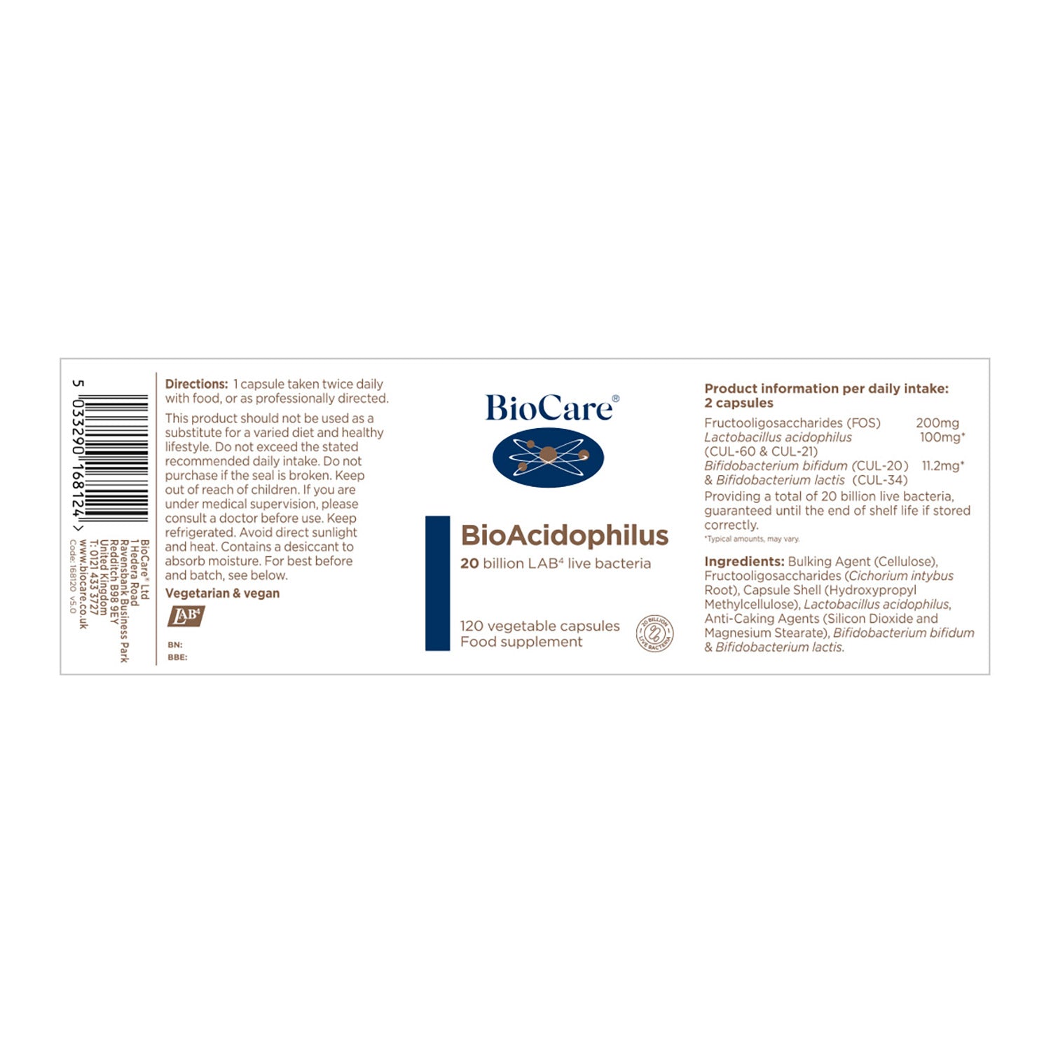 Biocare BioAcidophilus 120 Capsules