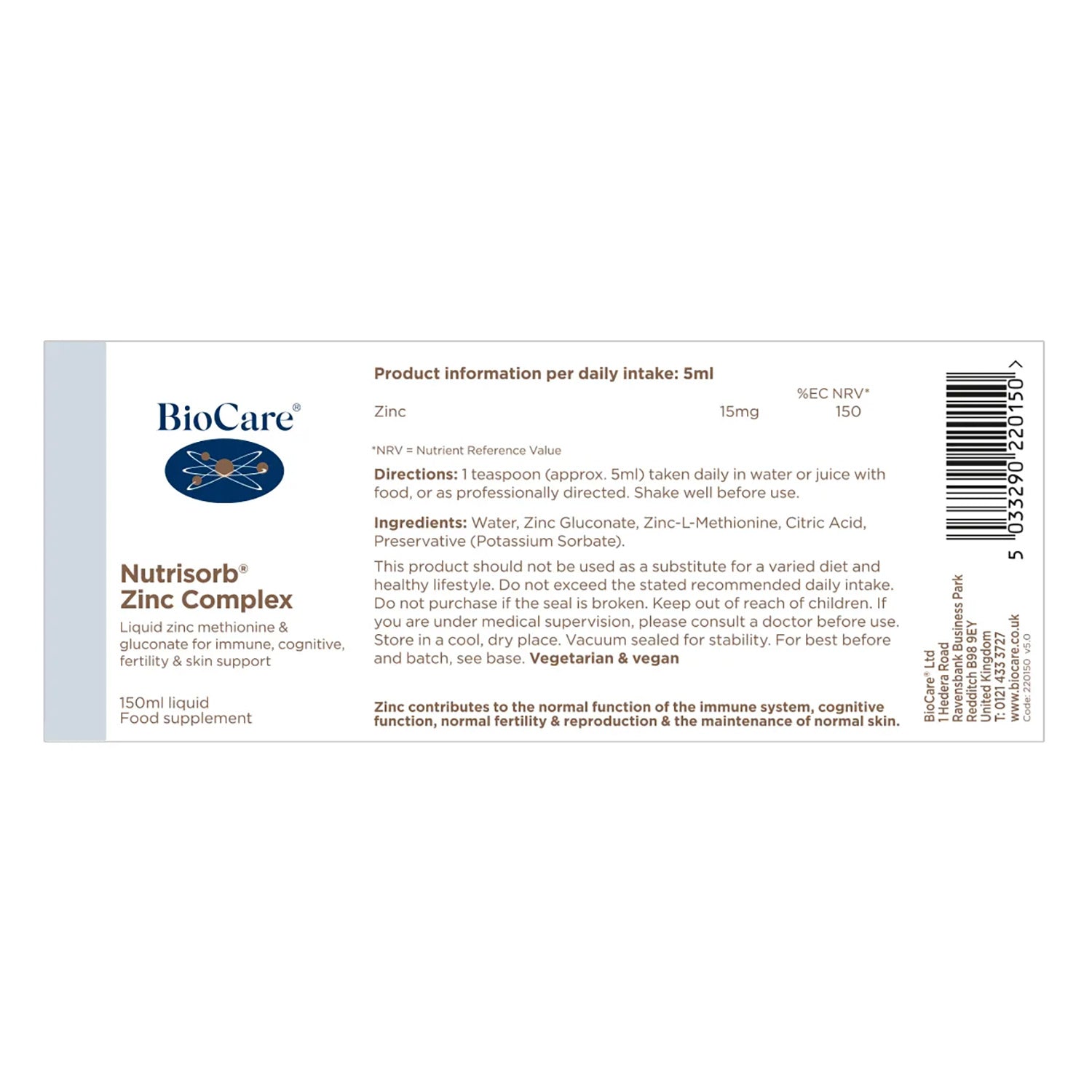 Biocare Nutrisorb Zinc Complex - 150ml