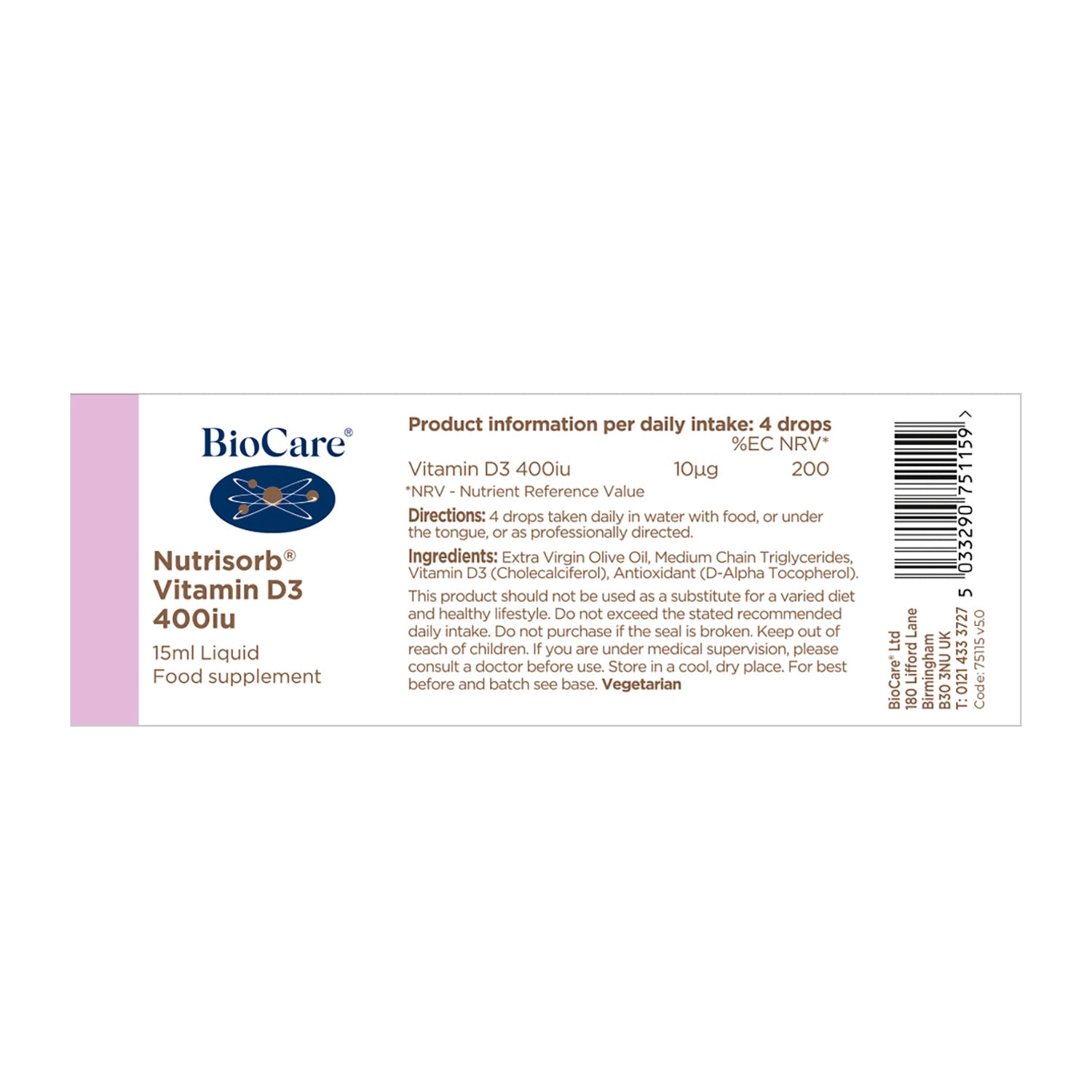 Biocare Nutrisorb Vitamin D3 400iu 15ml