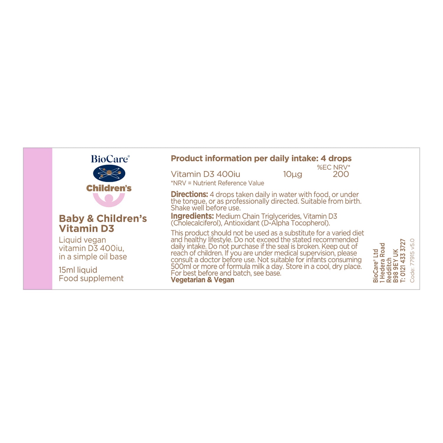 Biocare Baby & Children's Vitamin D3 15ml