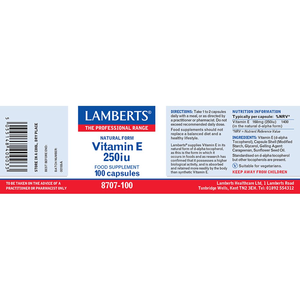 Lamberts Health Care Natural Form Vitamin E 250iu
