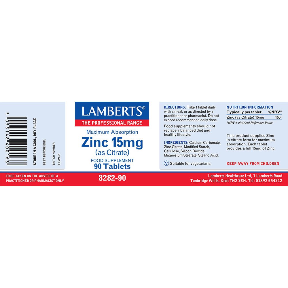 Lamberts Health Care Zinc 15mg