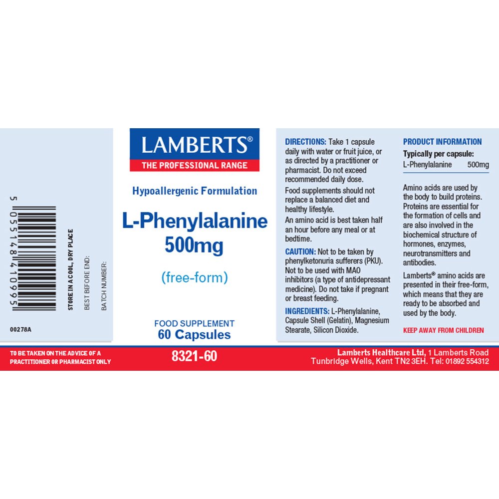 Lamberts Health Care L-Phenylalanine 500mg