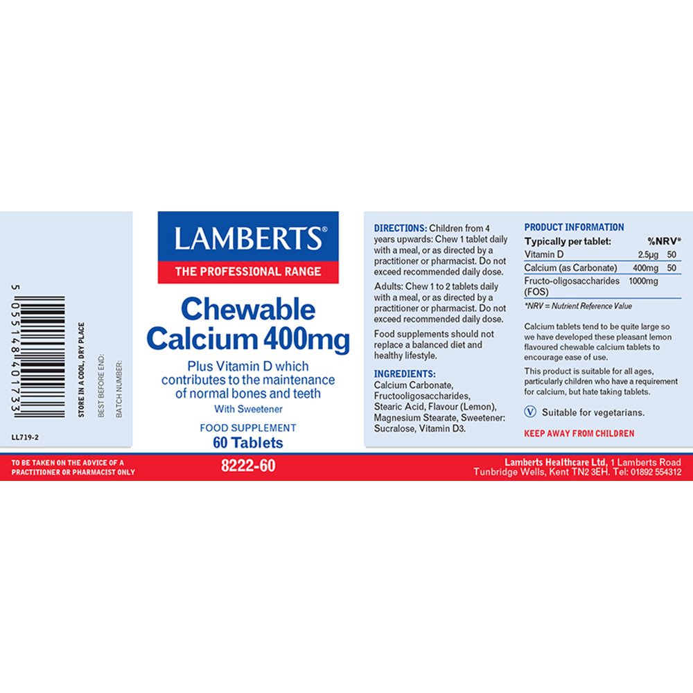 Lamberts Health Care Chewable Calcium 400mg