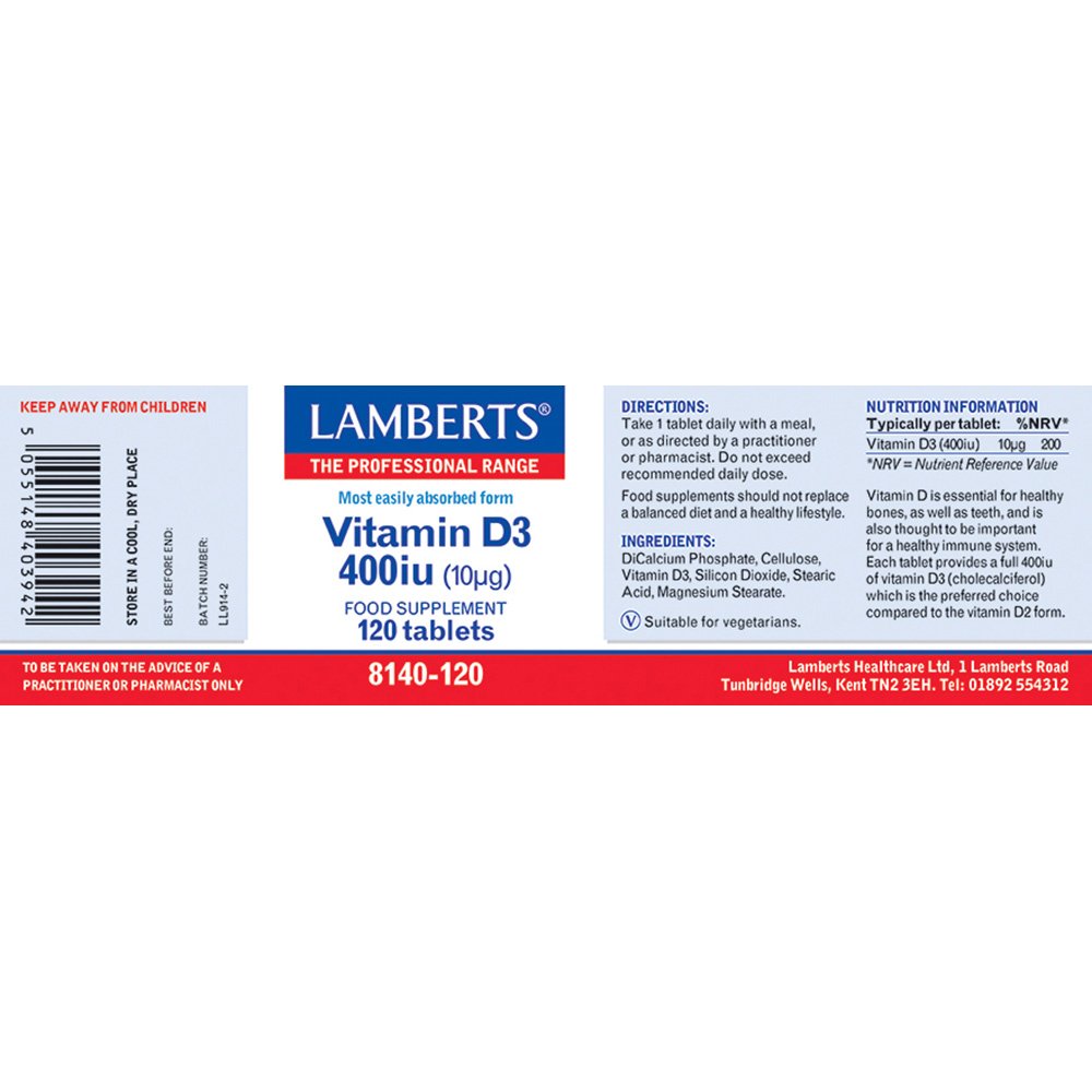 Lamberts Health Care Vitamin D3 400iu (10µg)
