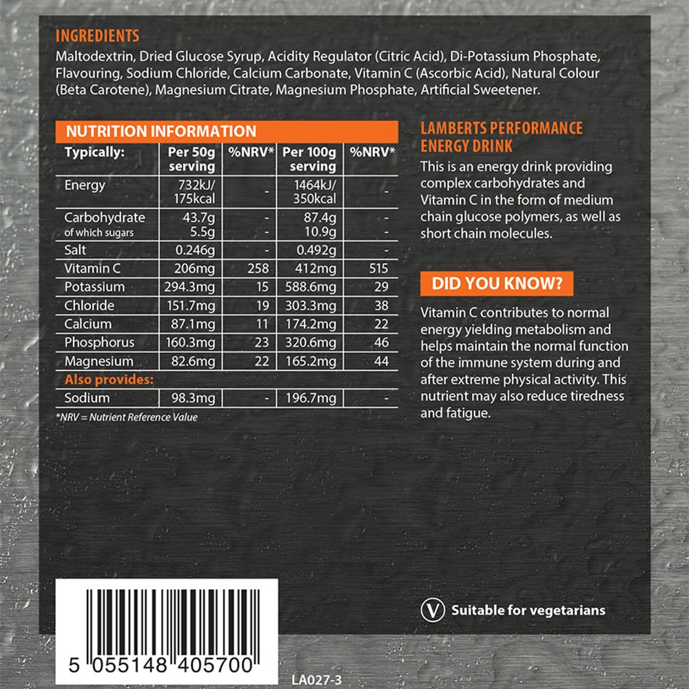 Lamberts Health Care Energy Drink Refreshing Orange flavour