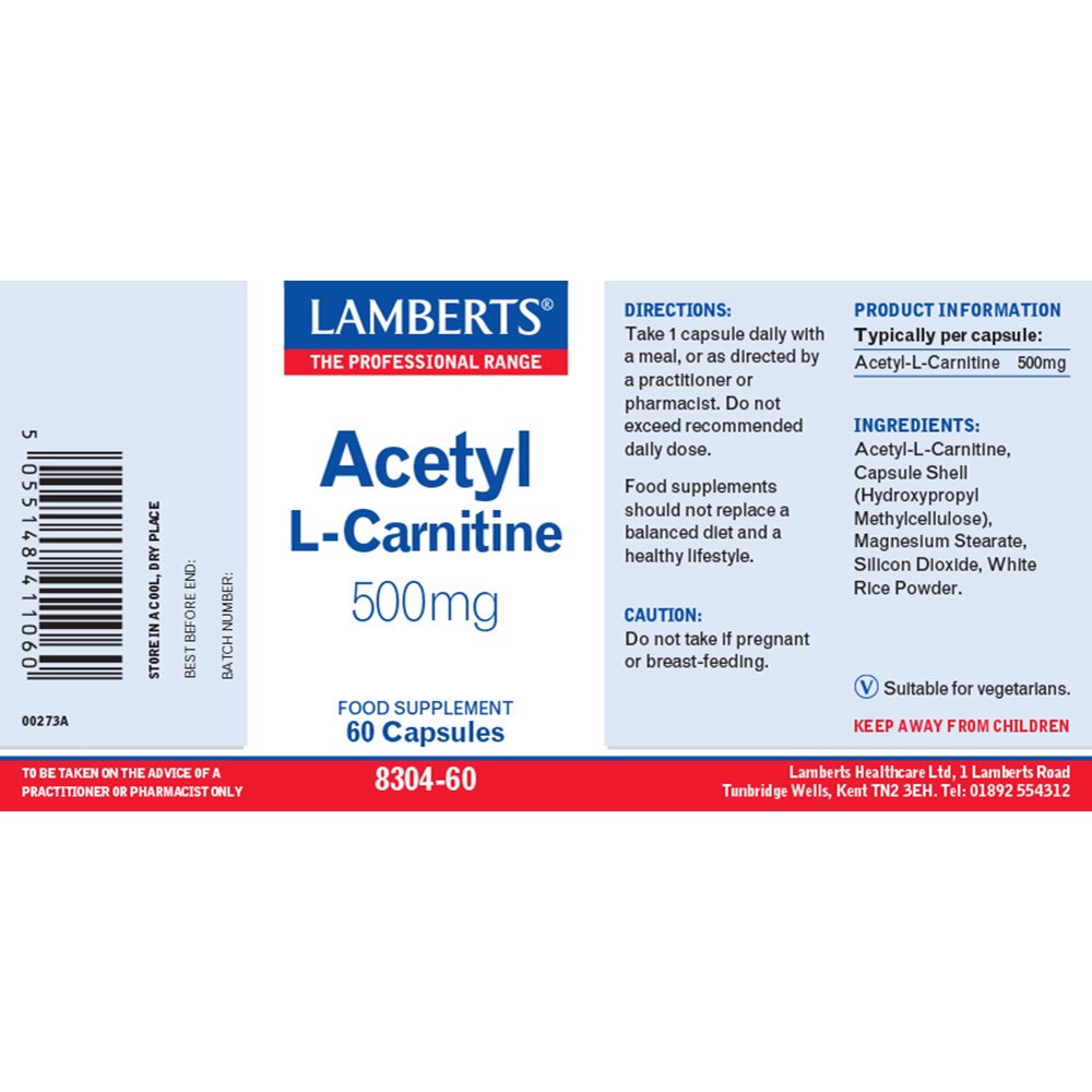 Lamberts Health Care Acetyl L-Carnitine 500mg