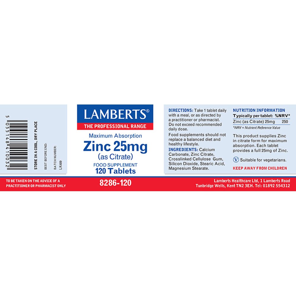 Lamberts Health Care Zinc 25mg (as Citrate)