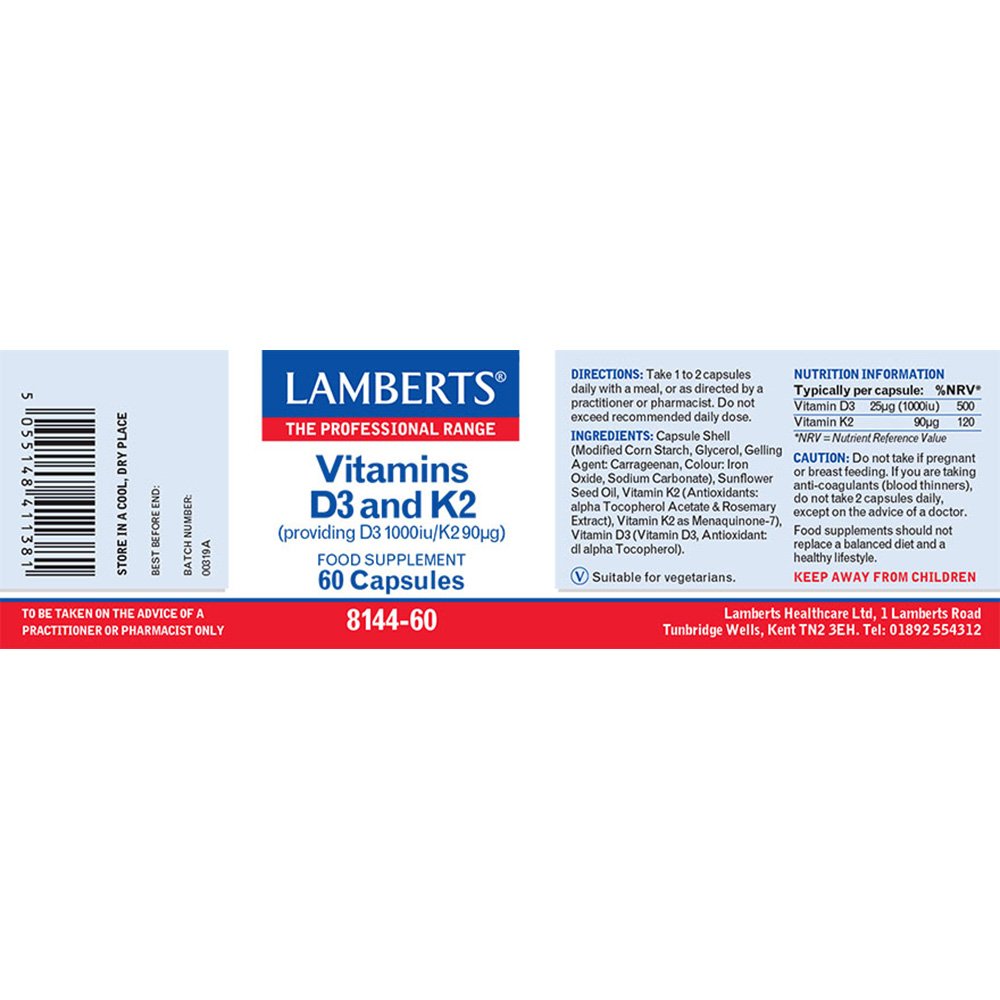 Lamberts Health Care Vitamins D3 and K2