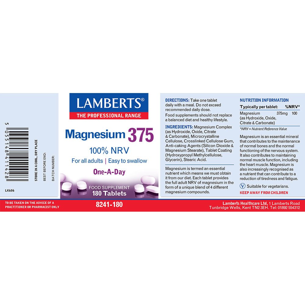 Lamberts Health Care Magnesium 375 180 Tablets