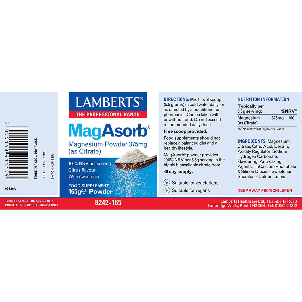 Lamberts Health Care Magasorb 375mg Magnesium Powder 