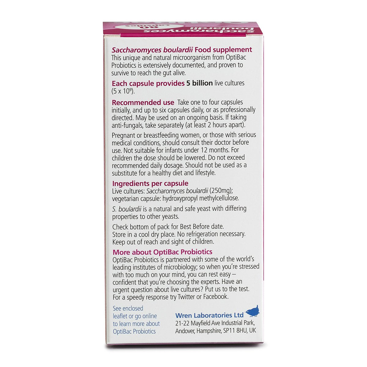 OptiBac Probiotics Saccharomyces Boulardii 80 Capsules