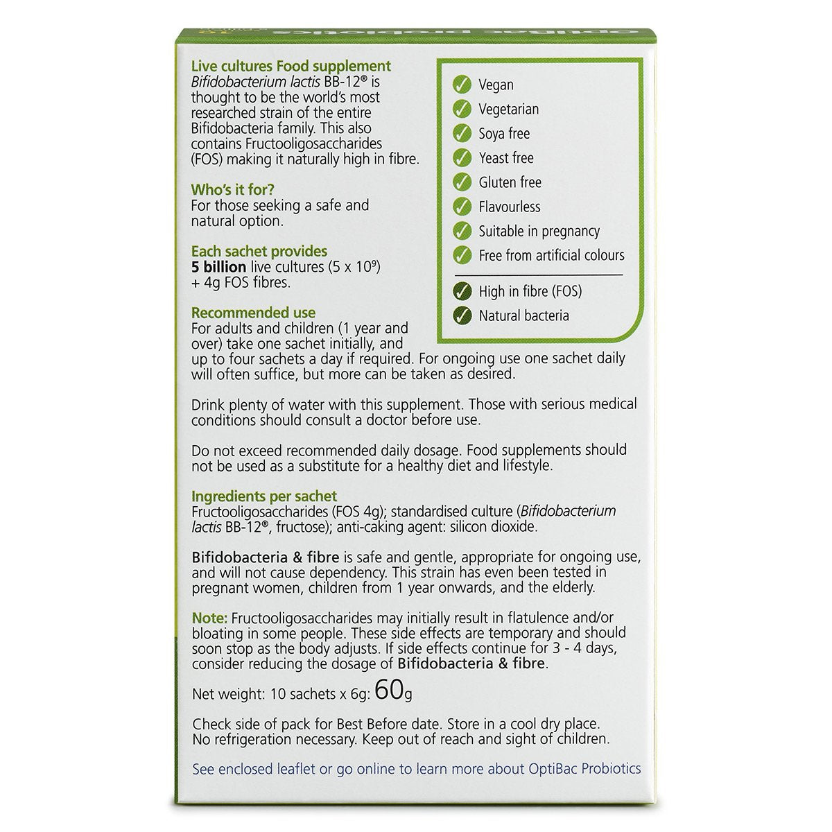 OptiBac Probiotics Bifidobacteria & Fibre 10 Sachets