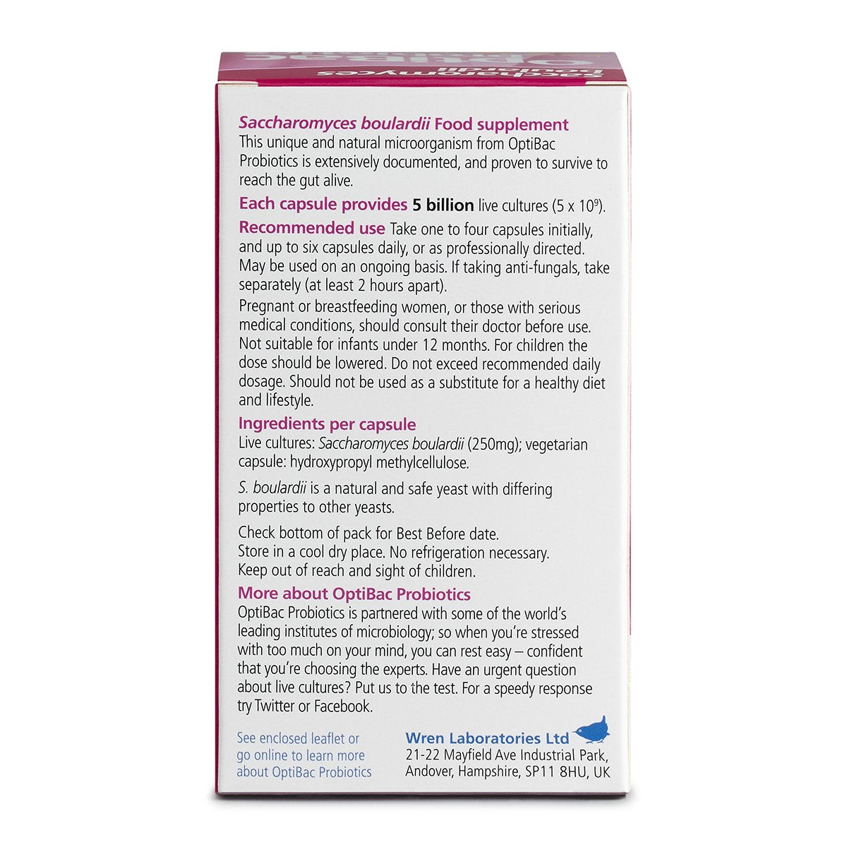 OptiBac Probiotics Saccharomyces Boulardii 40 Capsules