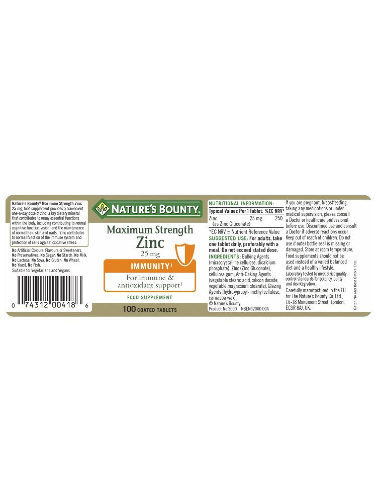 Nature's Bounty Maximum Strength Zinc 25 mg