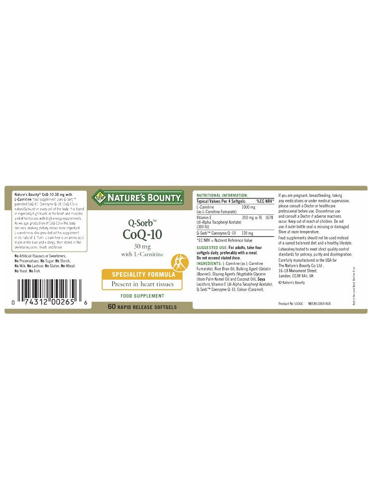 Nature's Bounty Q-Sorb™ CoQ-10 30 mg with L-Carnitine