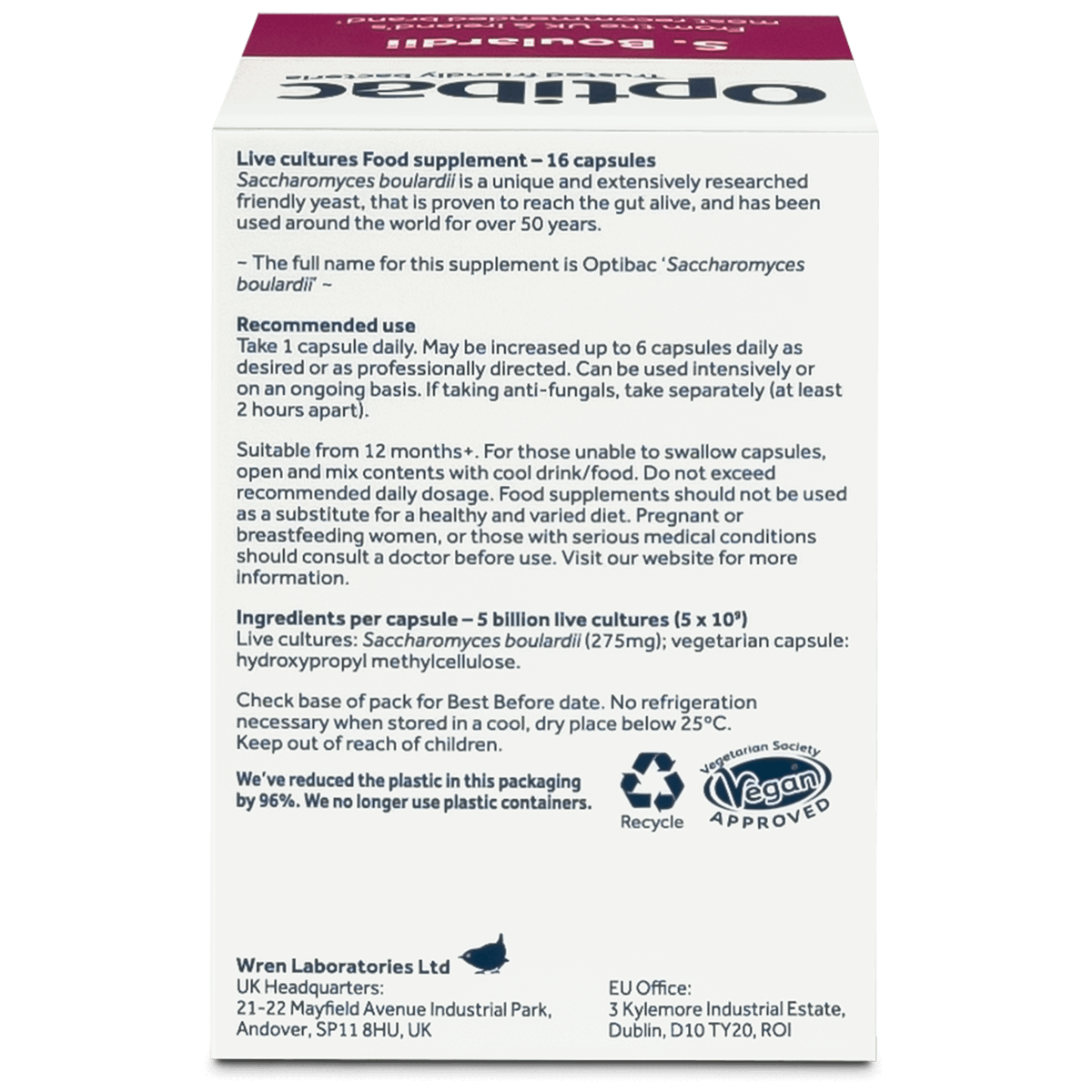 OptiBac Probiotics Saccharomyces Boulardii 16 Capsules