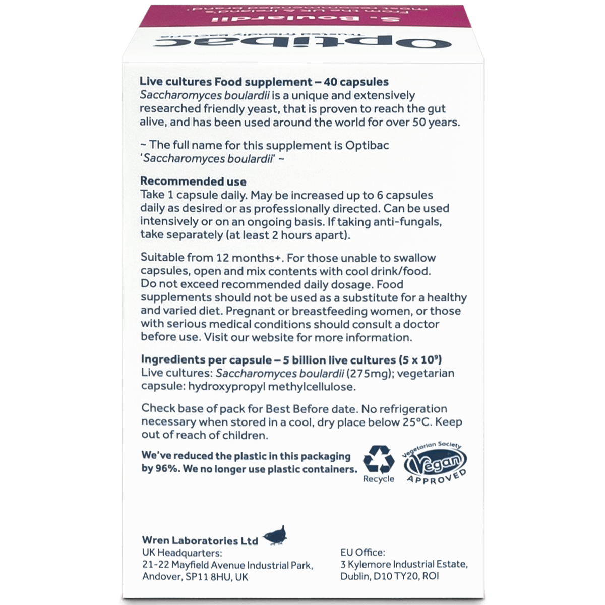 OptiBac Probiotics Saccharomyces Boulardii 40 Capsules