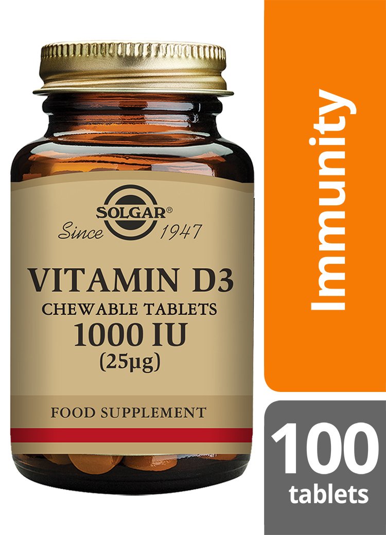 Solgar Vitamin D3 1000 IU (25 ug) Chewable Tablets